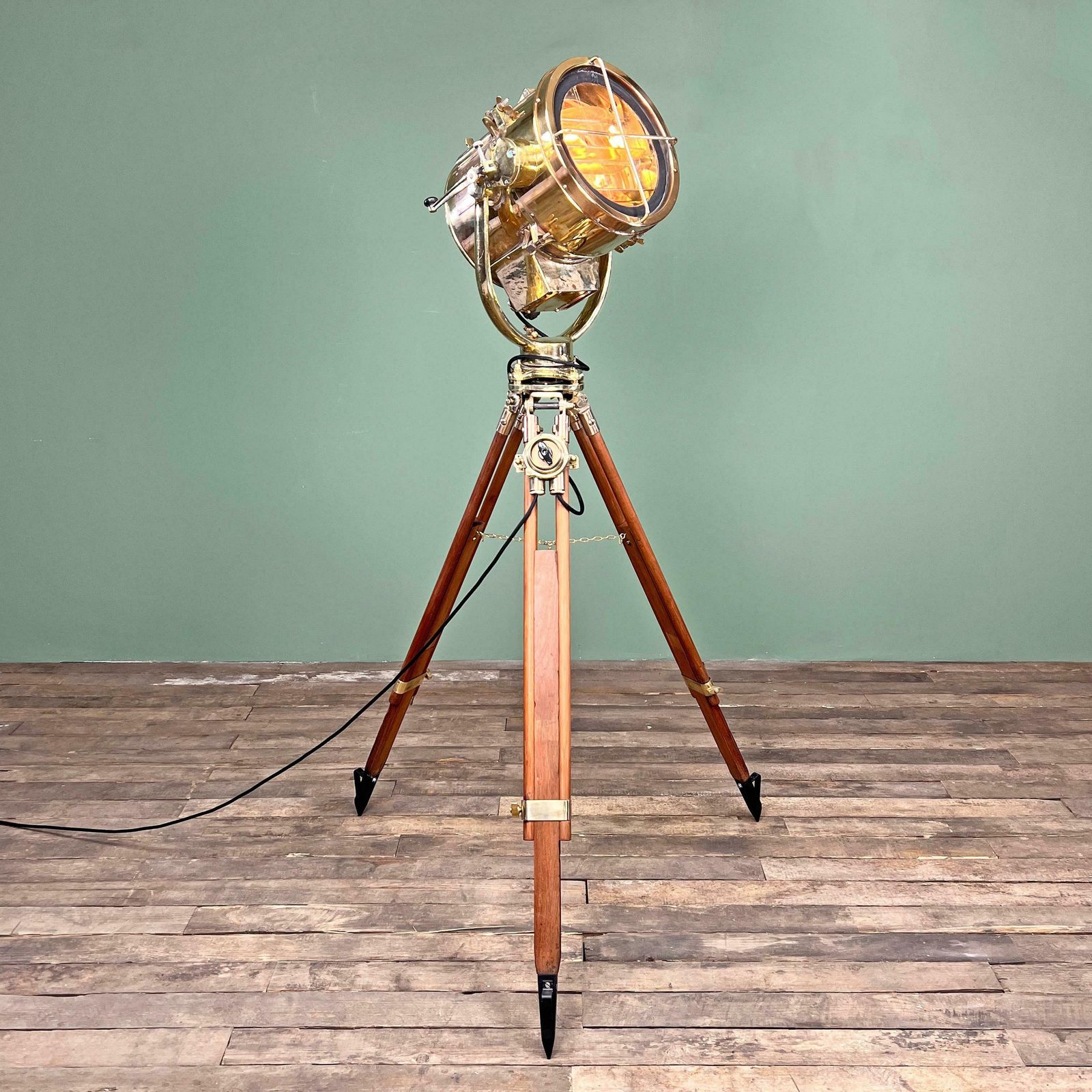 1980's Japanese Brass Industrial Signalling Floor Lamp By Shonan Kosakusho 20cm photo furniture