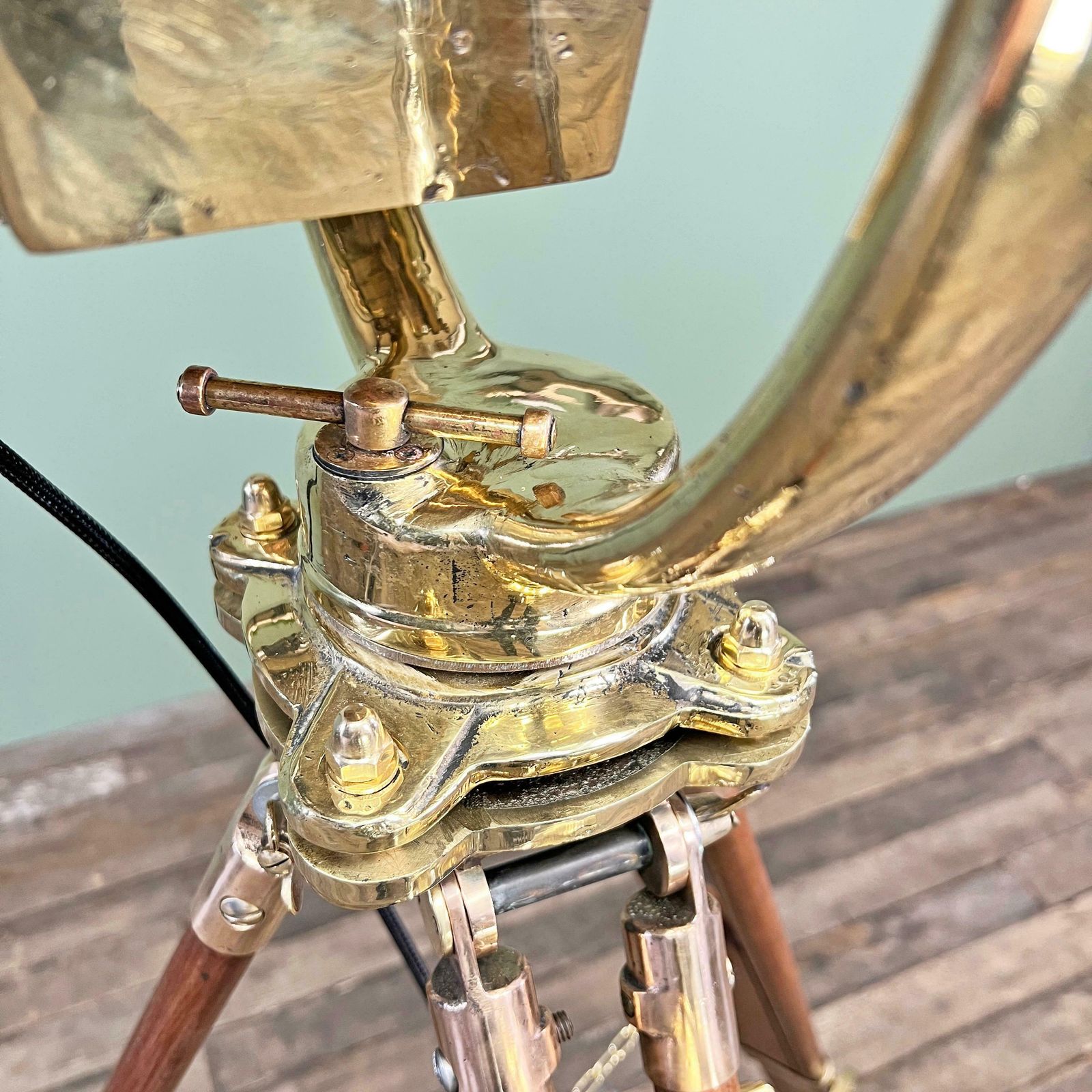 photo for sale 1980's Japanese Brass Industrial Signalling Floor Lamp By Shonan Kosakusho 20cm