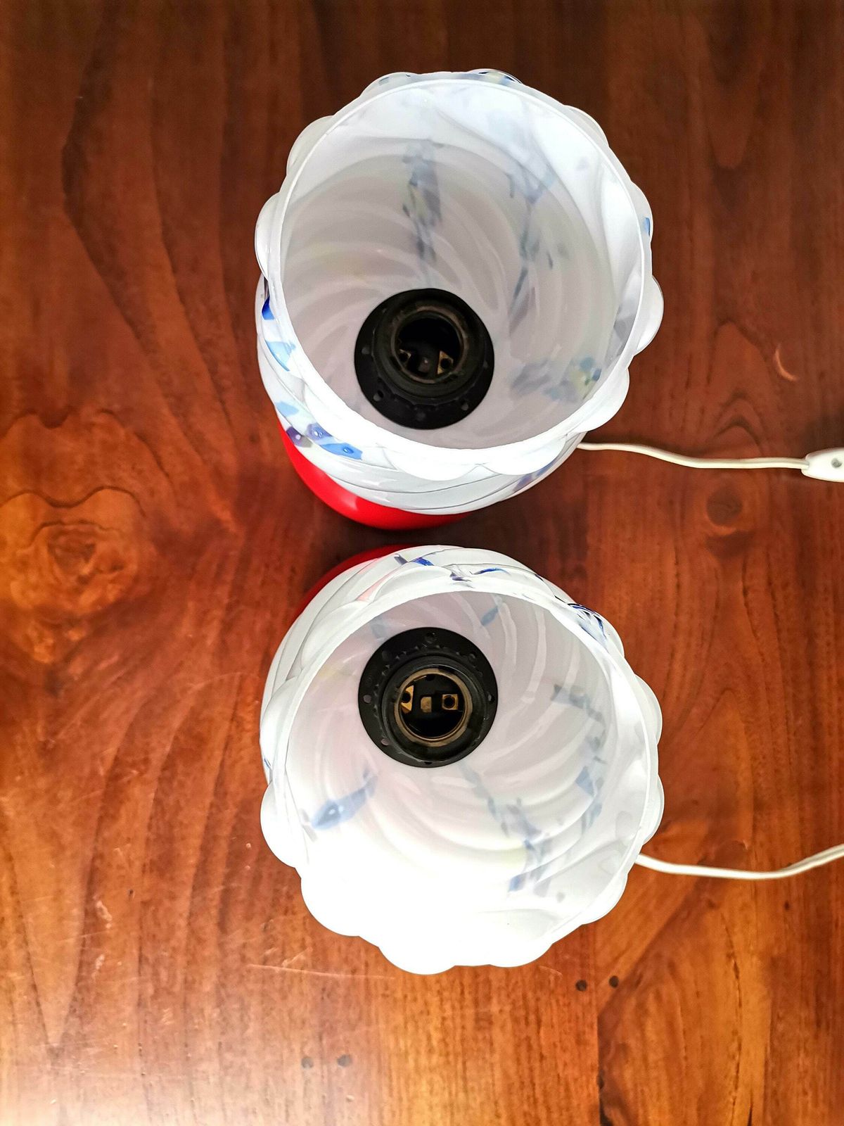 Pair Of Vintage Painted Bedside Lamps / Glass & Metal Table Lamp With Round Base / 60s 70s Yugoslavia / Mid Century Modern Lights photo 180.0