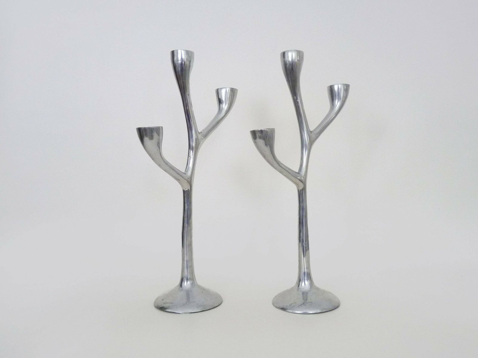 Pair Of Italian Tree Candlesticks In Cast Aluminum From The 80s photo furniture