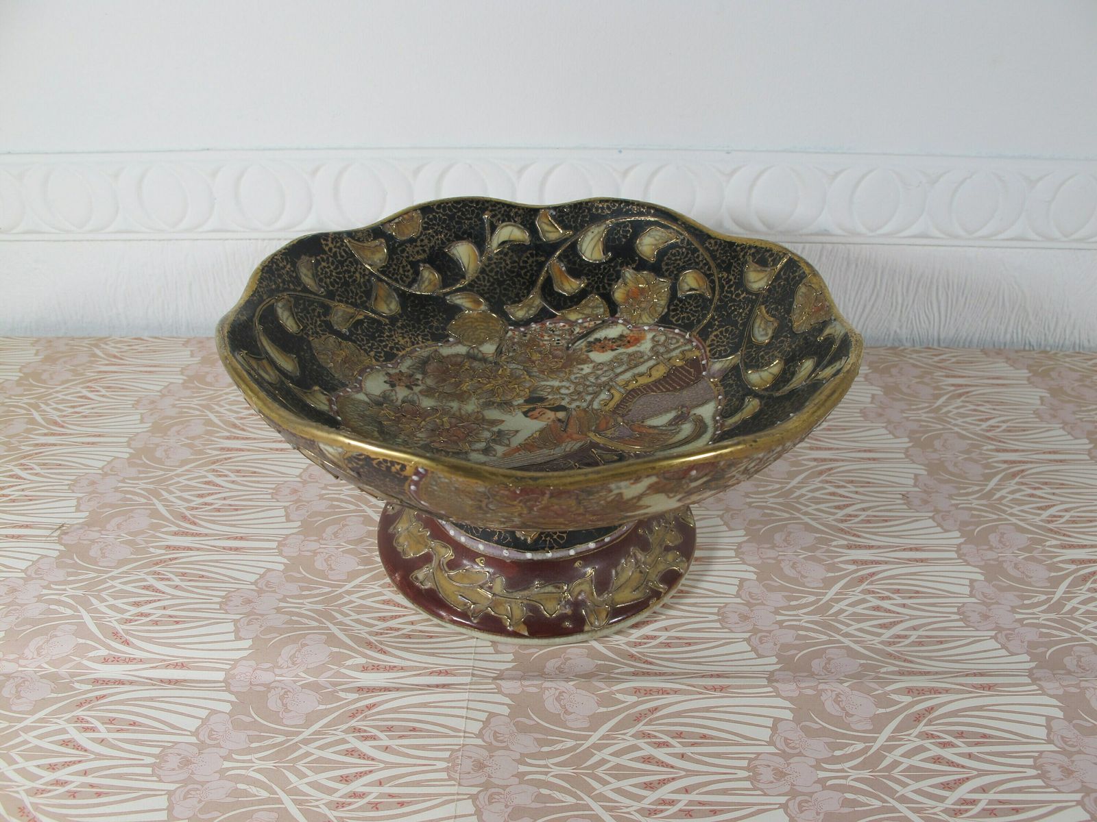 Antique Highly Decorated Raised Bowl. Ceramic Dish With Raised Gold Detailing. Plenty Of Age And Character. photo for sale