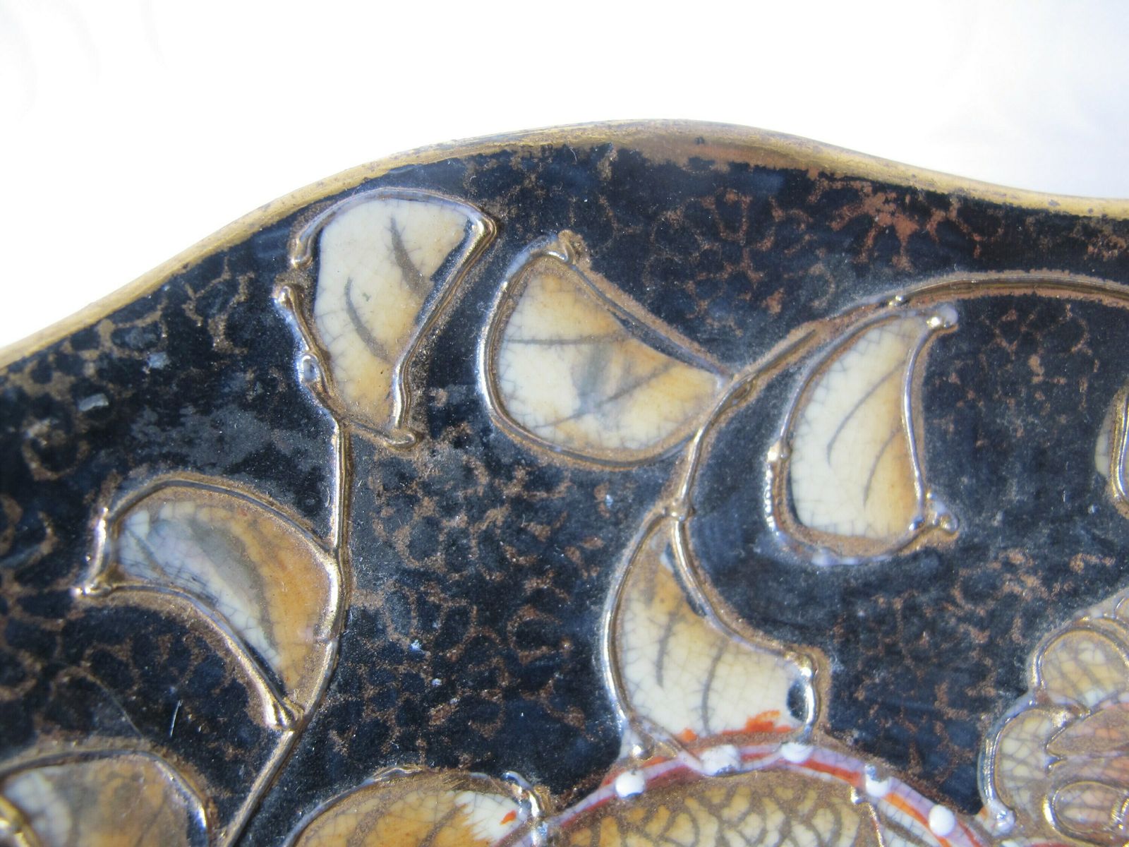 Antique Highly Decorated Raised Bowl. Ceramic Dish With Raised Gold Detailing. Plenty Of Age And Character. photo buy