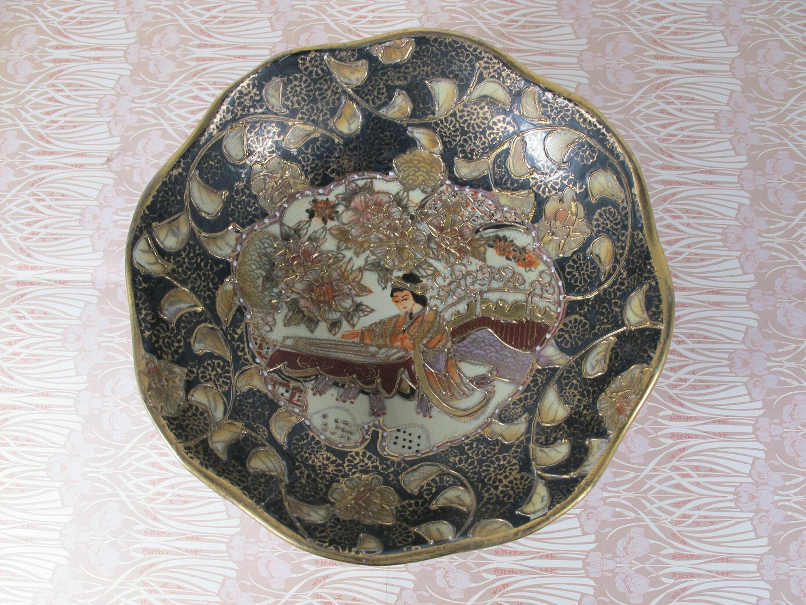 Antique Highly Decorated Raised Bowl. Ceramic Dish With Raised Gold Detailing. Plenty Of Age And Character. photo vintage