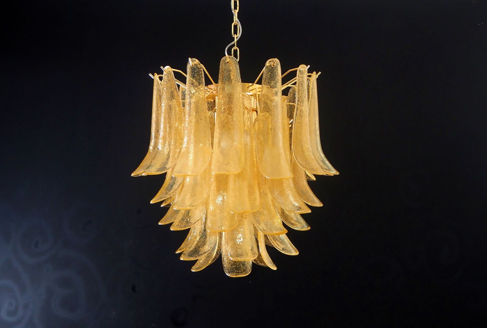 Italian Vintage Murano Chandelier   Mazzega   41 Gold Glass Petals