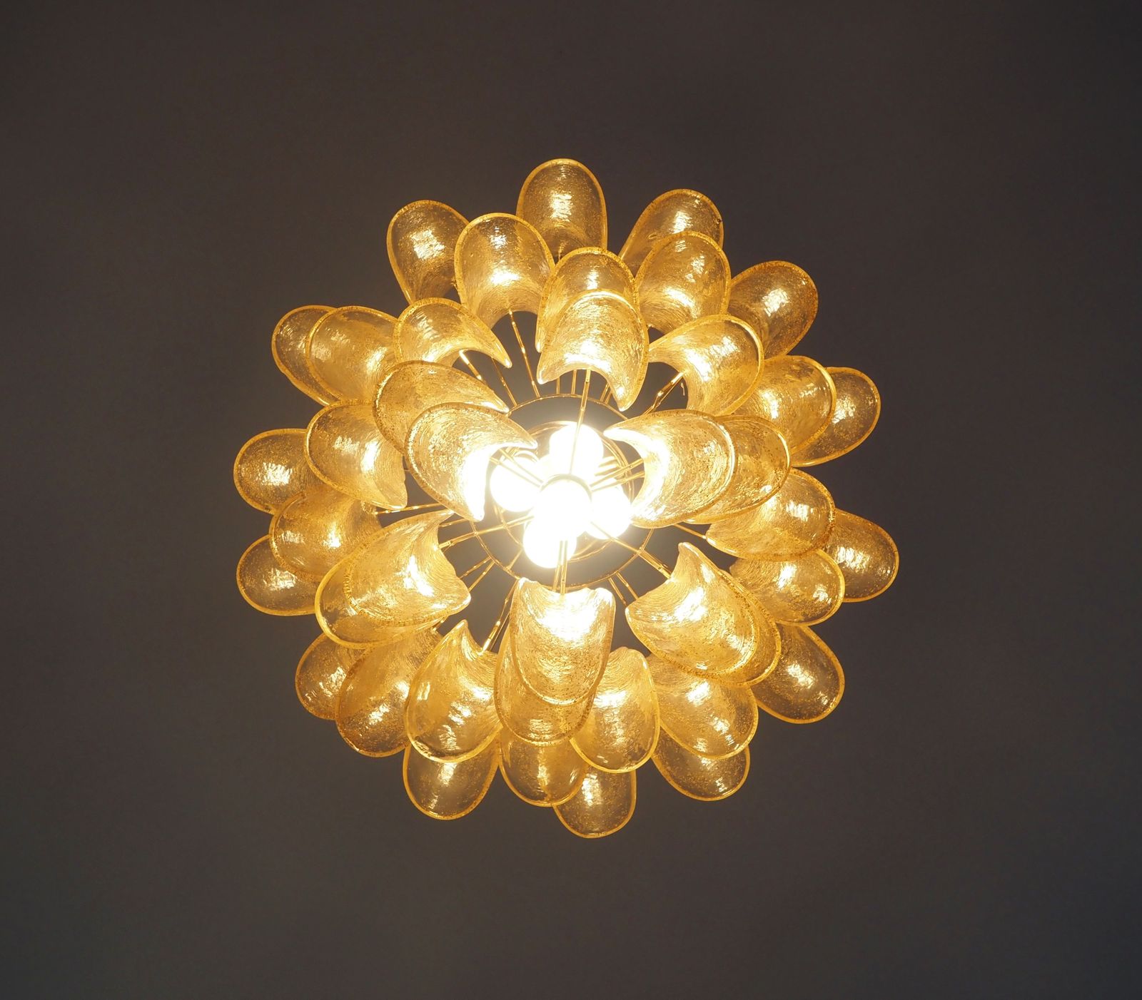 1330.0 Italian Vintage Murano Chandelier   Mazzega   41 Gold Glass Petals photo