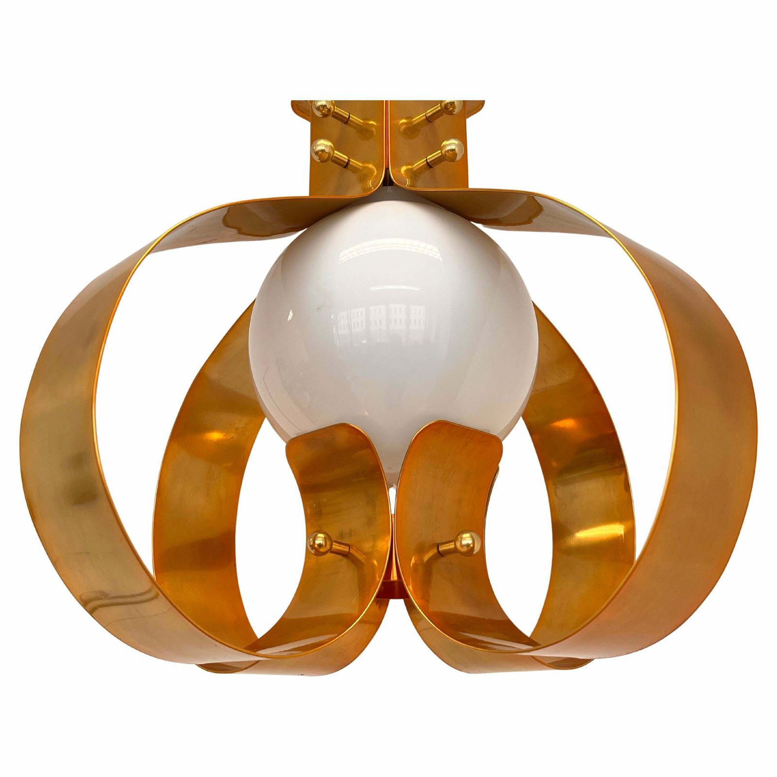 Xxl Pair Of Design Mid Century Large Brass Pendants Chandeliers 1980s