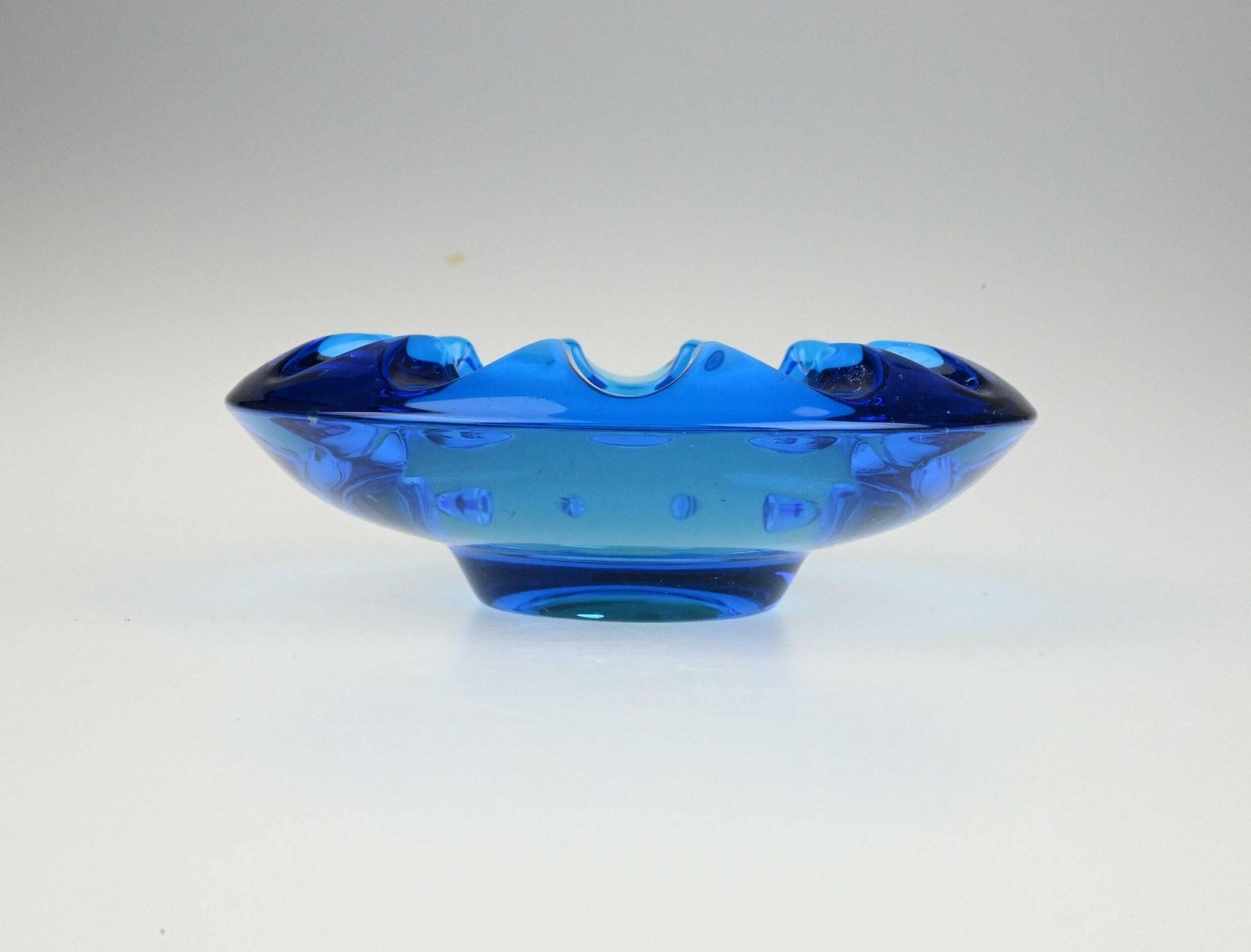 Vintage Blue Glass Ashtray Designed By Adolf Matura, Czech Glass Art, Blue Glass Ashtray, Vintage Glass Ashtray, Art Glass, Vintage Ashtray photo for sale