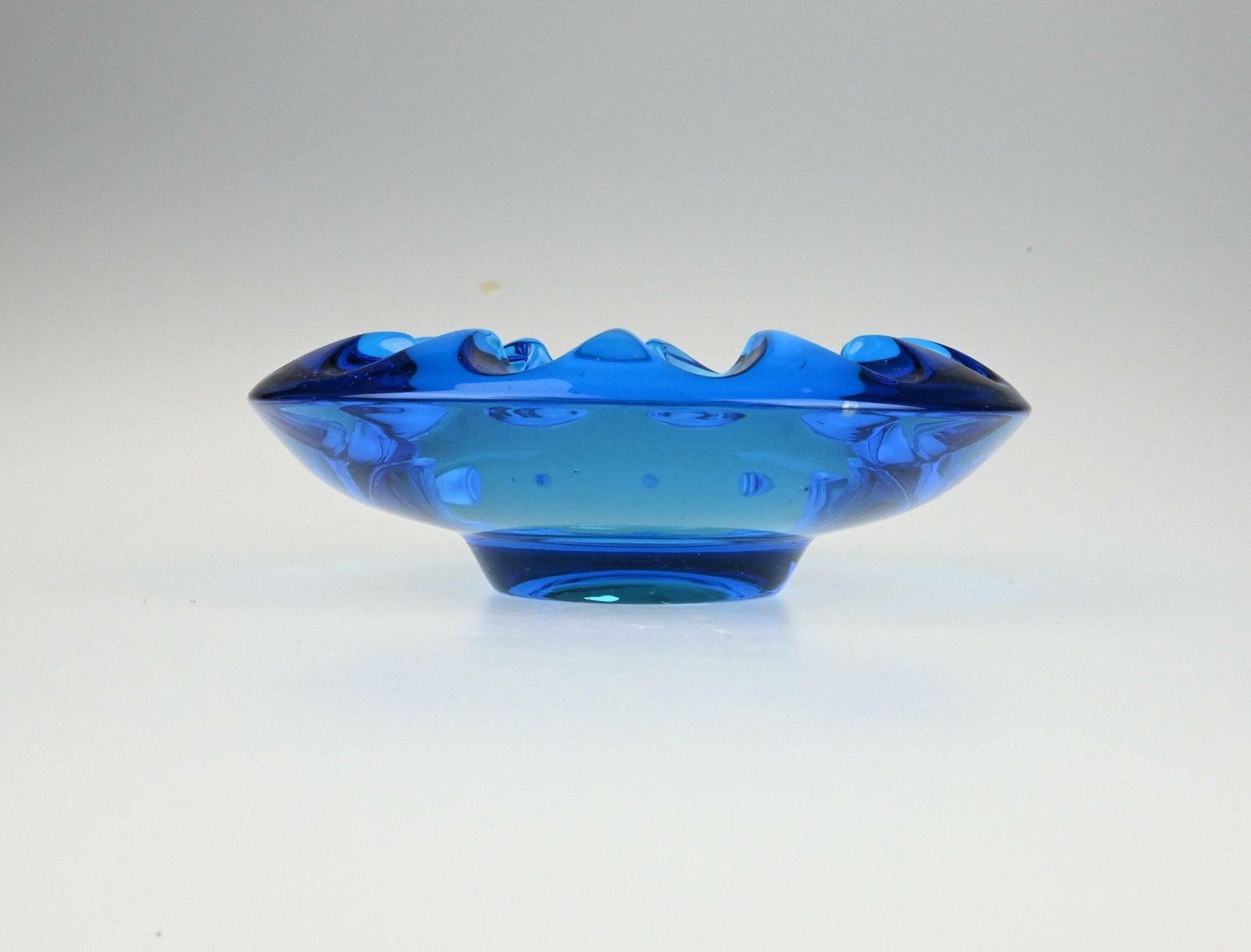 Vintage Blue Glass Ashtray Designed By Adolf Matura, Czech Glass Art, Blue Glass Ashtray, Vintage Glass Ashtray, Art Glass, Vintage Ashtray photo Home Decor
