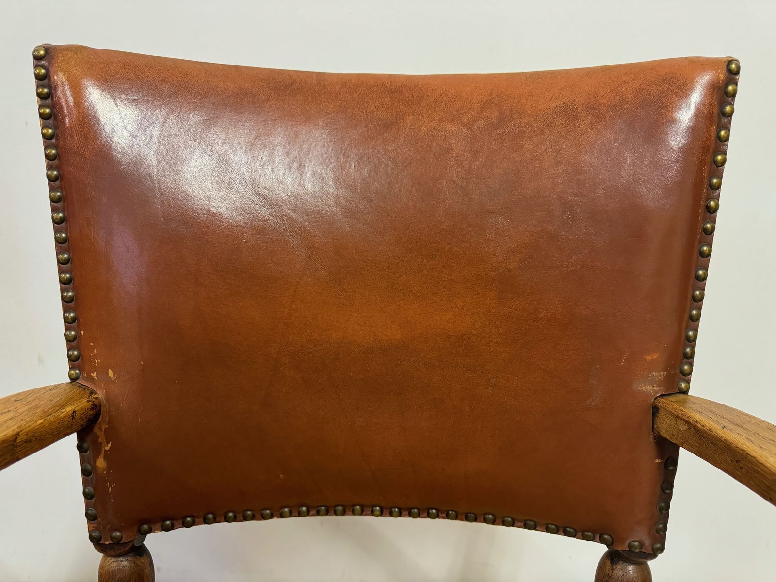 photo for sale Set Of Three Oak Armchairs With Rush And Leather Seats