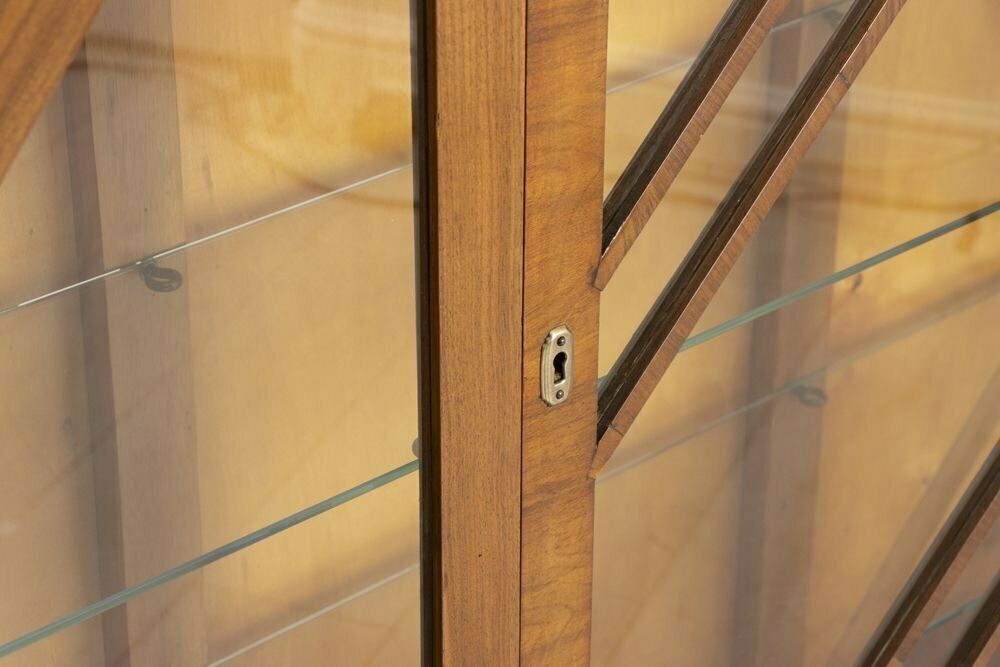 Furniture Art Deco Octagonal Display Cabinet Bookcase In Walnut, British C.1930 photo