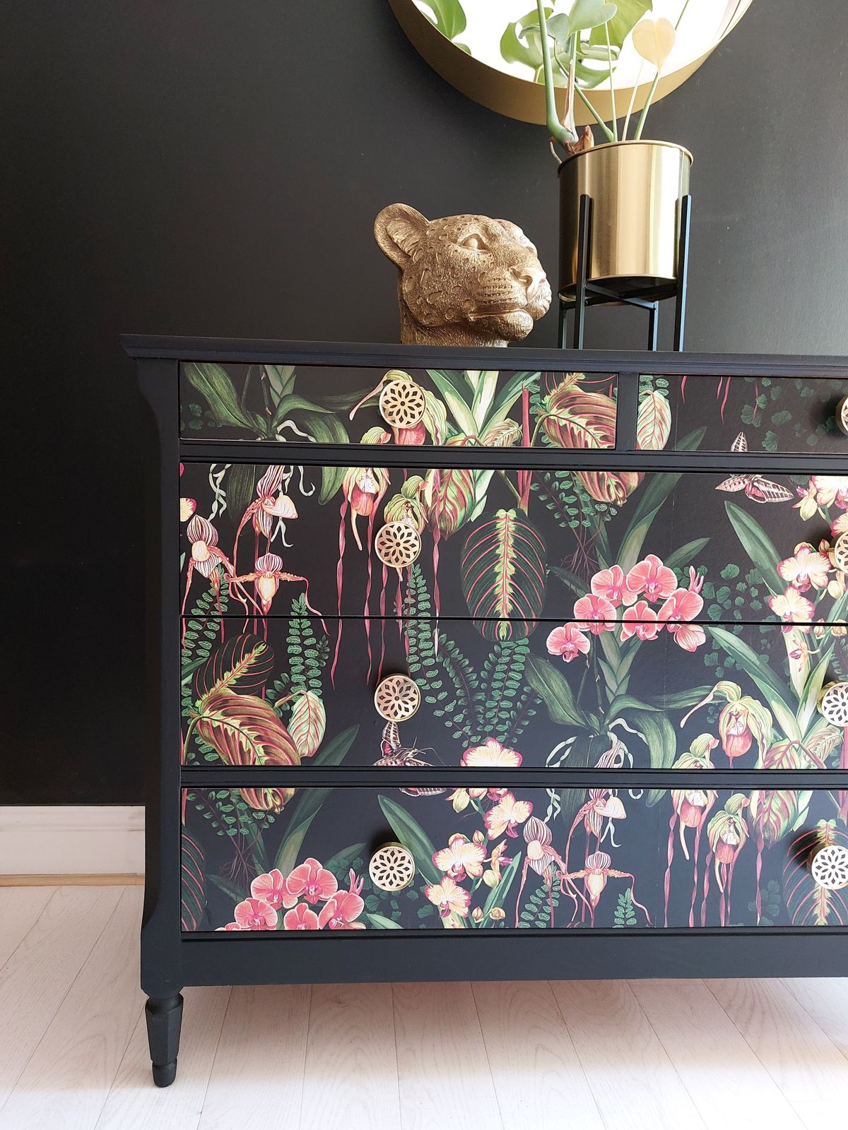 Vintage Stag Decoupaged Chest Of Drawers, Orchid Print, 6 Drawers photo furniture