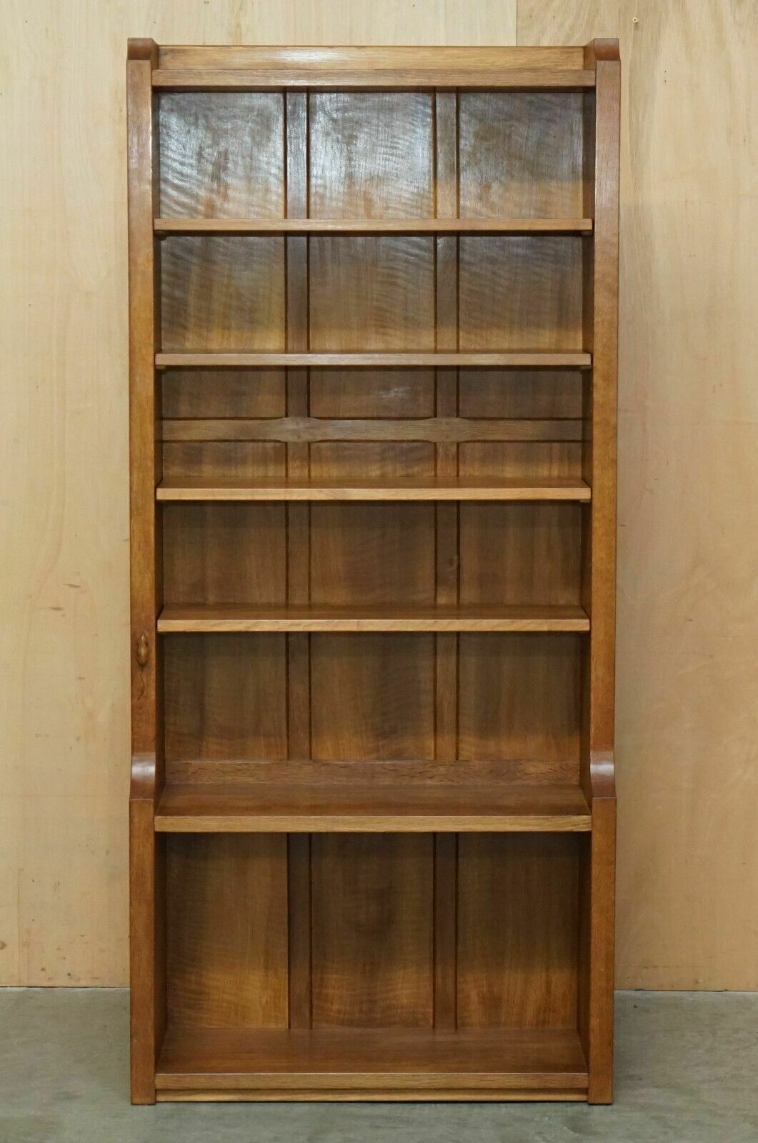 Pair Of Vintage Robert Mouseman Thompson English Oak Carved Library Bookcases photo Furniture