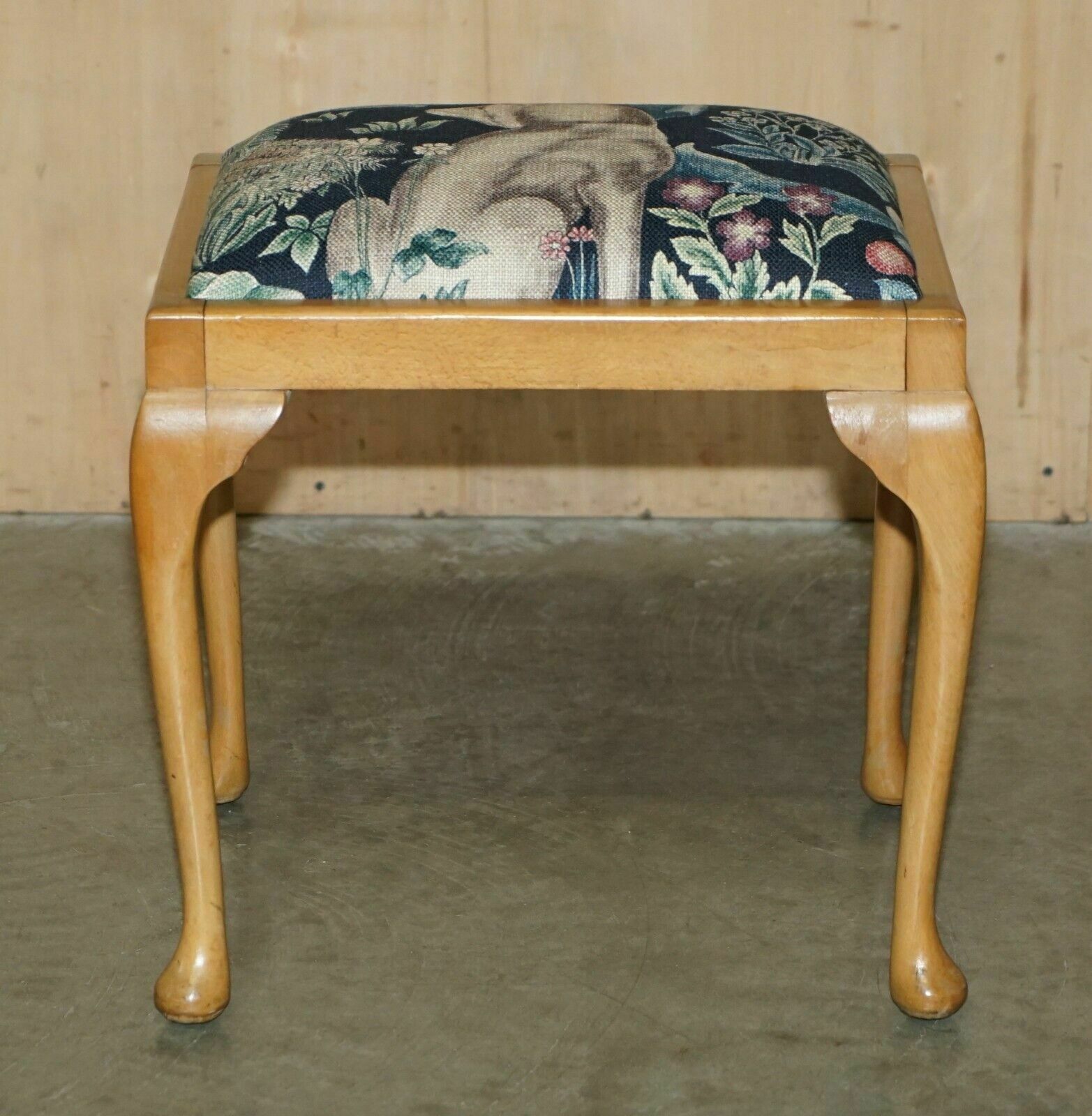 Circa 1930's English Walnut William Morris Forest Linen Dressing Table Stool photo for sale