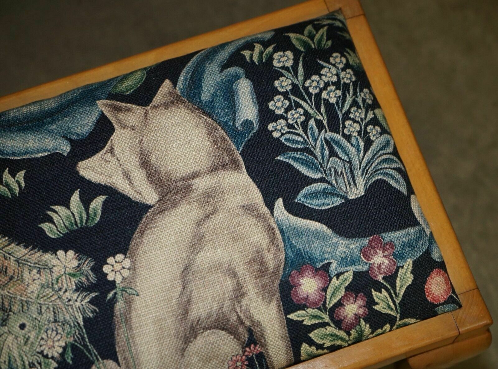 Circa 1930's English Walnut William Morris Forest Linen Dressing Table Stool photo vinterior