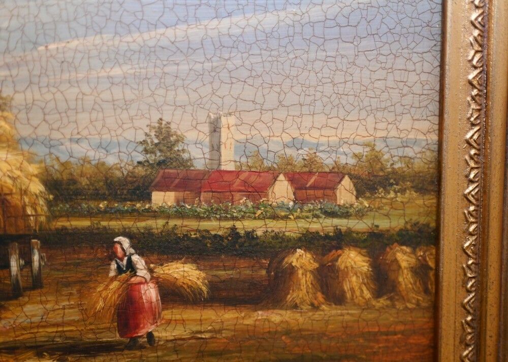 Victorian Oil Painting Rustic Suffolk Landscape Haywain photo furniture