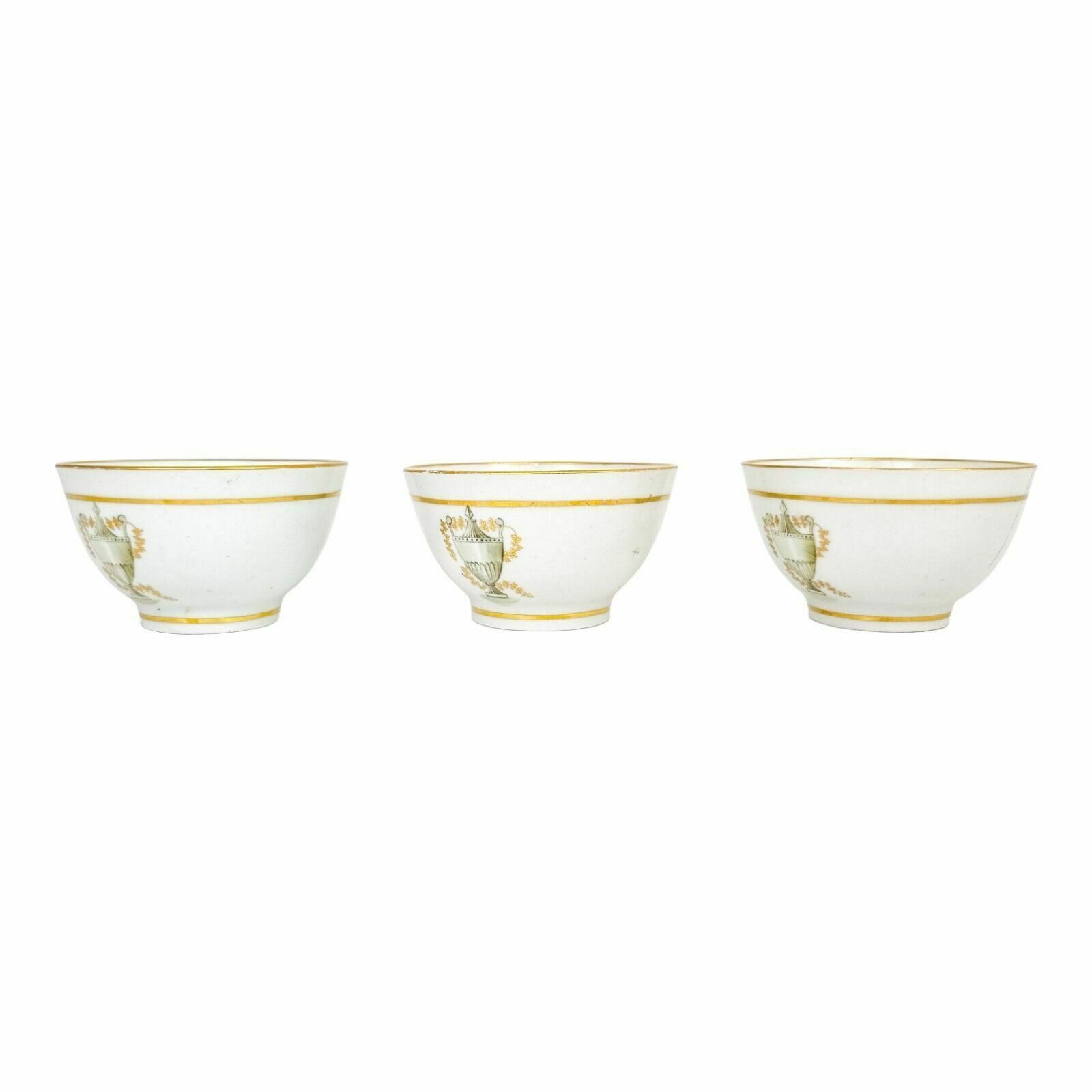 photo furniture Georgian Thomas Wolfe Factory Z Porcelain Set 3 Bat Printed Tea Slop Bowls, 1800