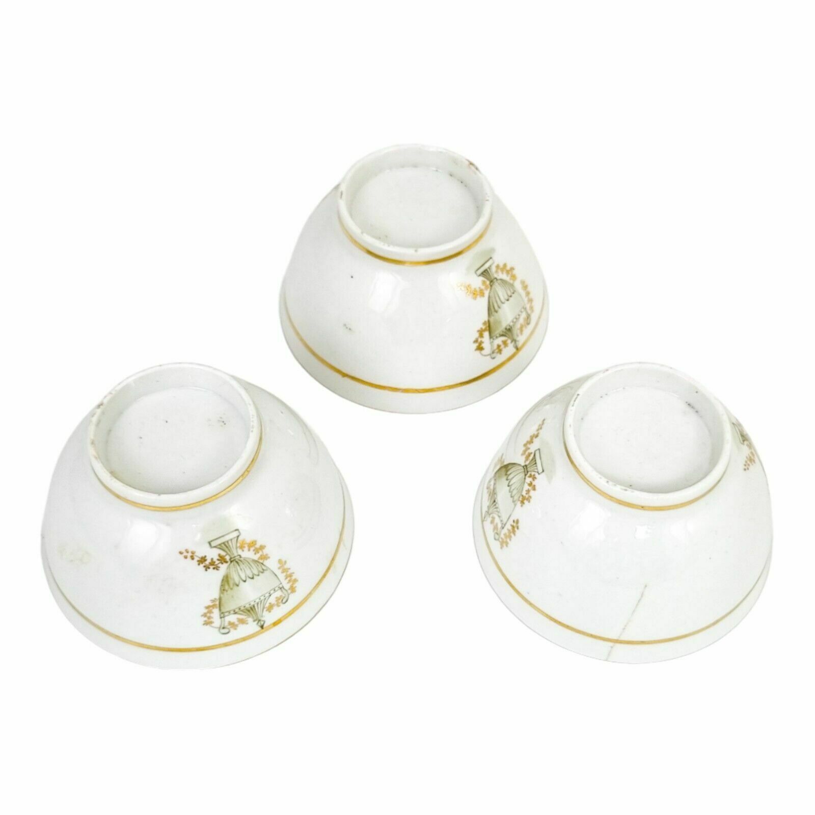 180.0 Georgian Thomas Wolfe Factory Z Porcelain Set 3 Bat Printed Tea Slop Bowls, 1800 photo