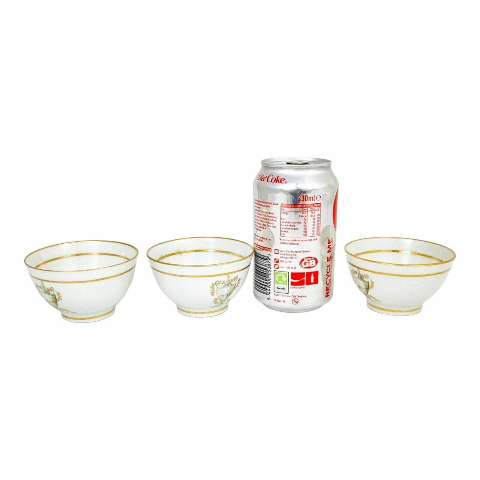 photo vinterior Georgian Thomas Wolfe Factory Z Porcelain Set 3 Bat Printed Tea Slop Bowls, 1800