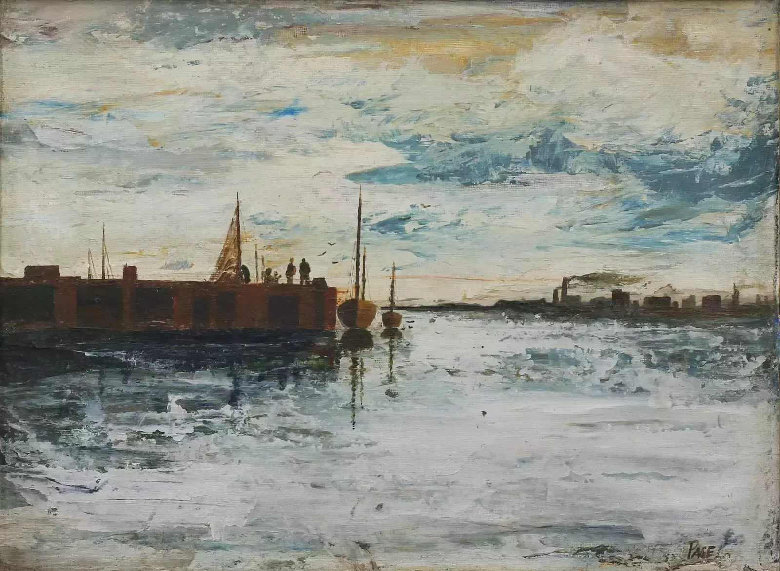 Oil Painting By Page. Harbour Scene photo furniture