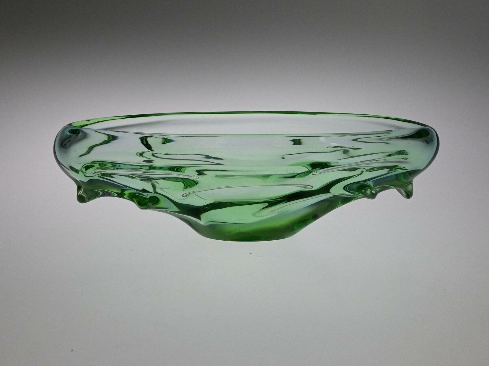 Rare Vintage Czech Green Glass Bowl, Skrdlovice Glasswork, Jan Beranek Design, Czech Glass, Vintage Glass Bowl, Green Bowl, Antique Bowl