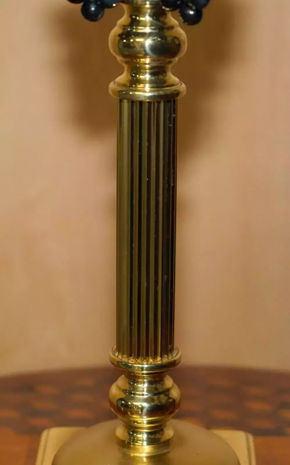 Pair Of Vintage Corinthian Pillar Brass Desk Lamps With Grape Vine Detailing photo buy