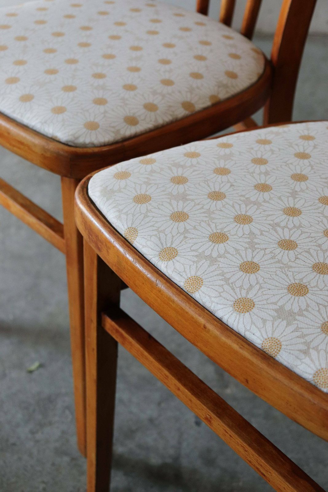 Pair Of Restored 60s Ercol Style Kitchen Chairs With Recovered Daisy Seats photo vinterior
