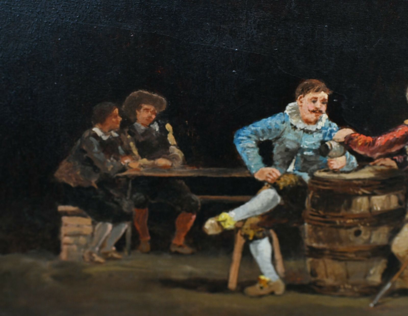 Antique French Oil Painting Tavern Scene Musketeers Signed J De Ninville Chiaroscuro photo vinterior