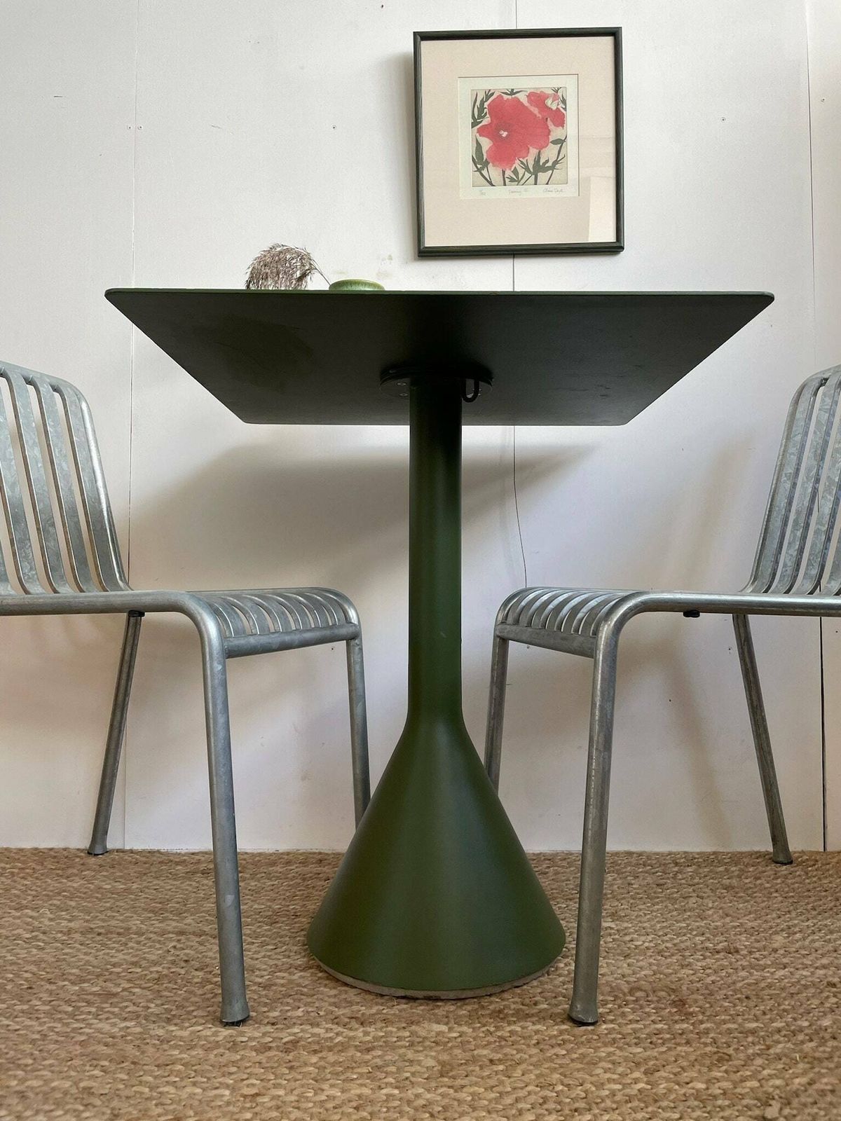 Hay Palissade Bouroullec Cone Outdoor Garden Table With Square Top In Dark Olive Green photo Garden Furniture