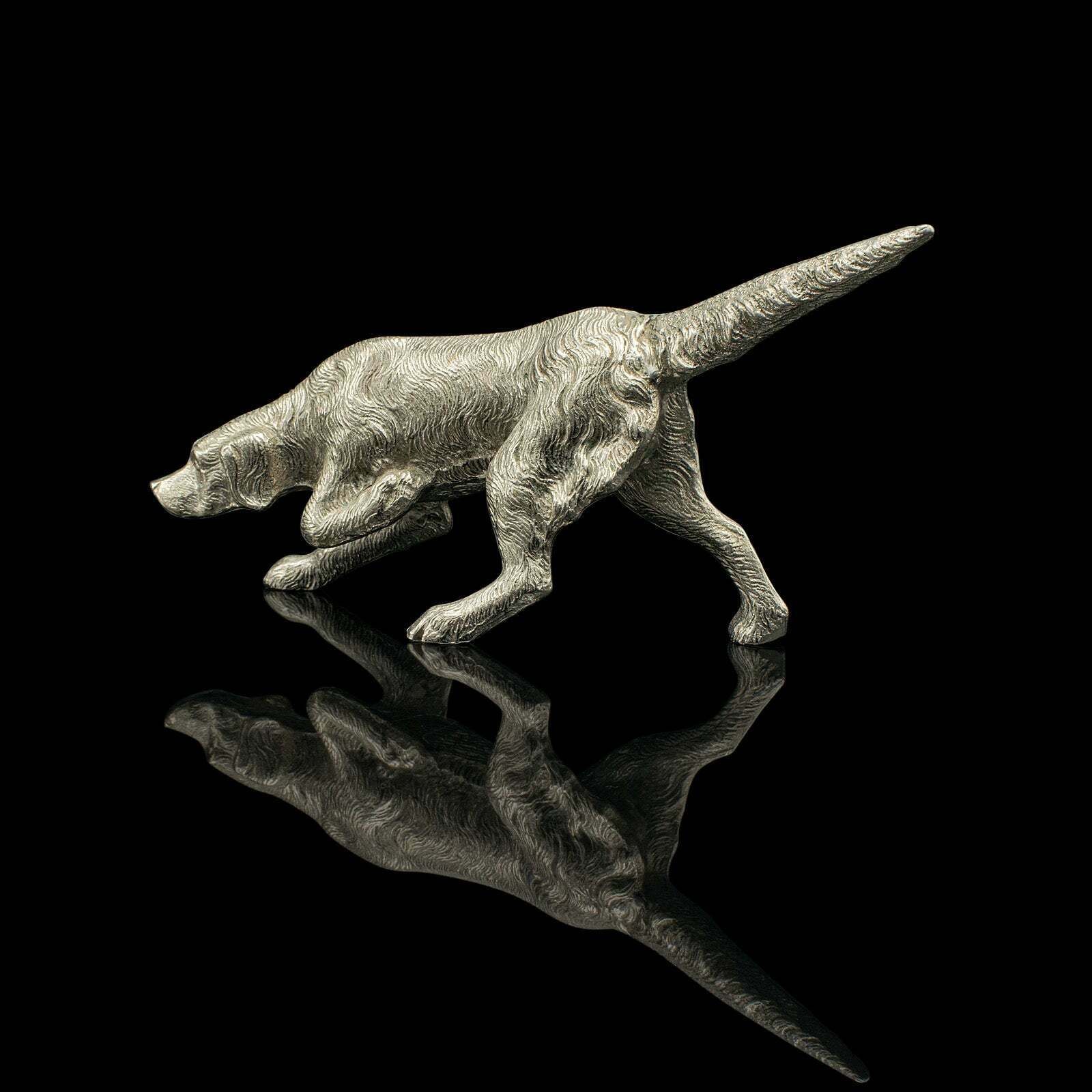 Antique Dog Figure, English, Nickelled Iron, Pointer, Hound Ornament, Edwardian photo for sale