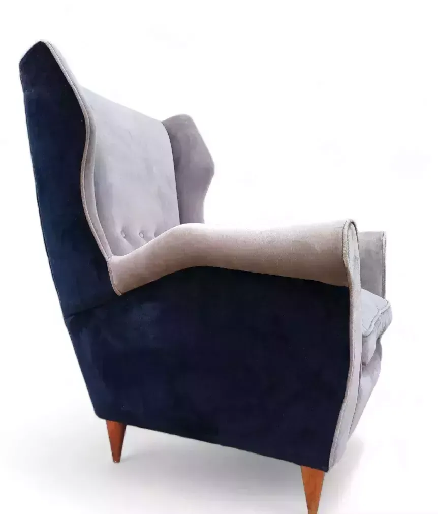 Mid Century Italian Velvet Armchair In Style Of Gio Ponti Circa 50s Vintage