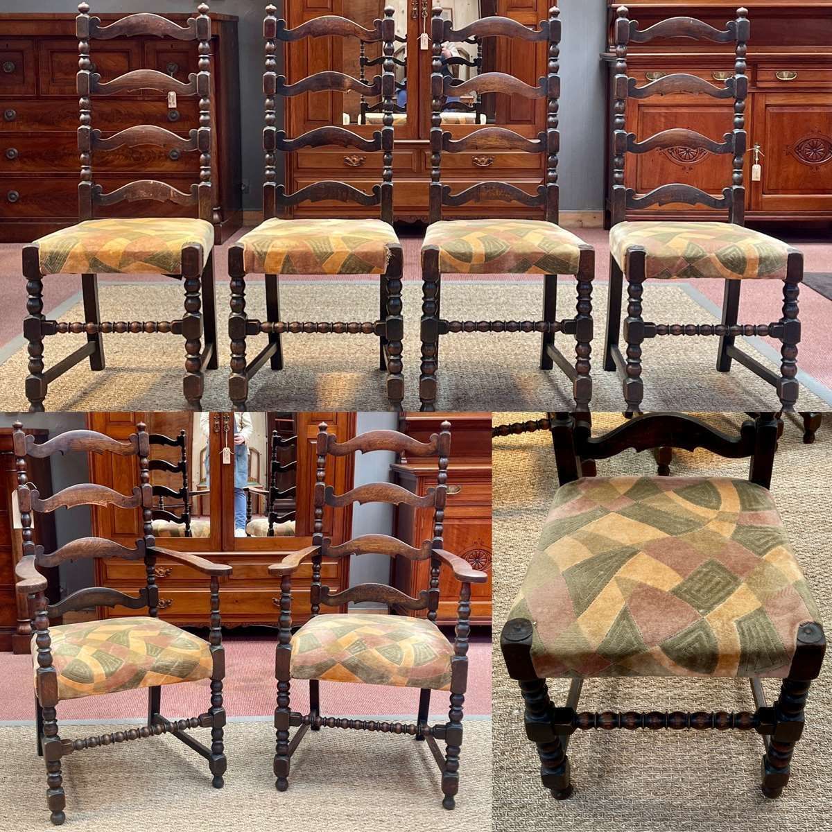 Suite Of 4 Chairs And 2 19th Century English Armchairs In Oak