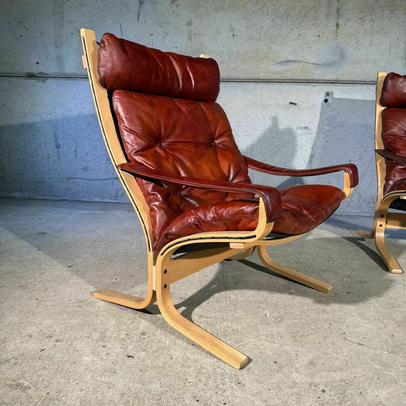( One Sold ) Pair Of Siesta Armchairs & 2 Footstool Cognac Leather Ingmar Relling photo 875.0