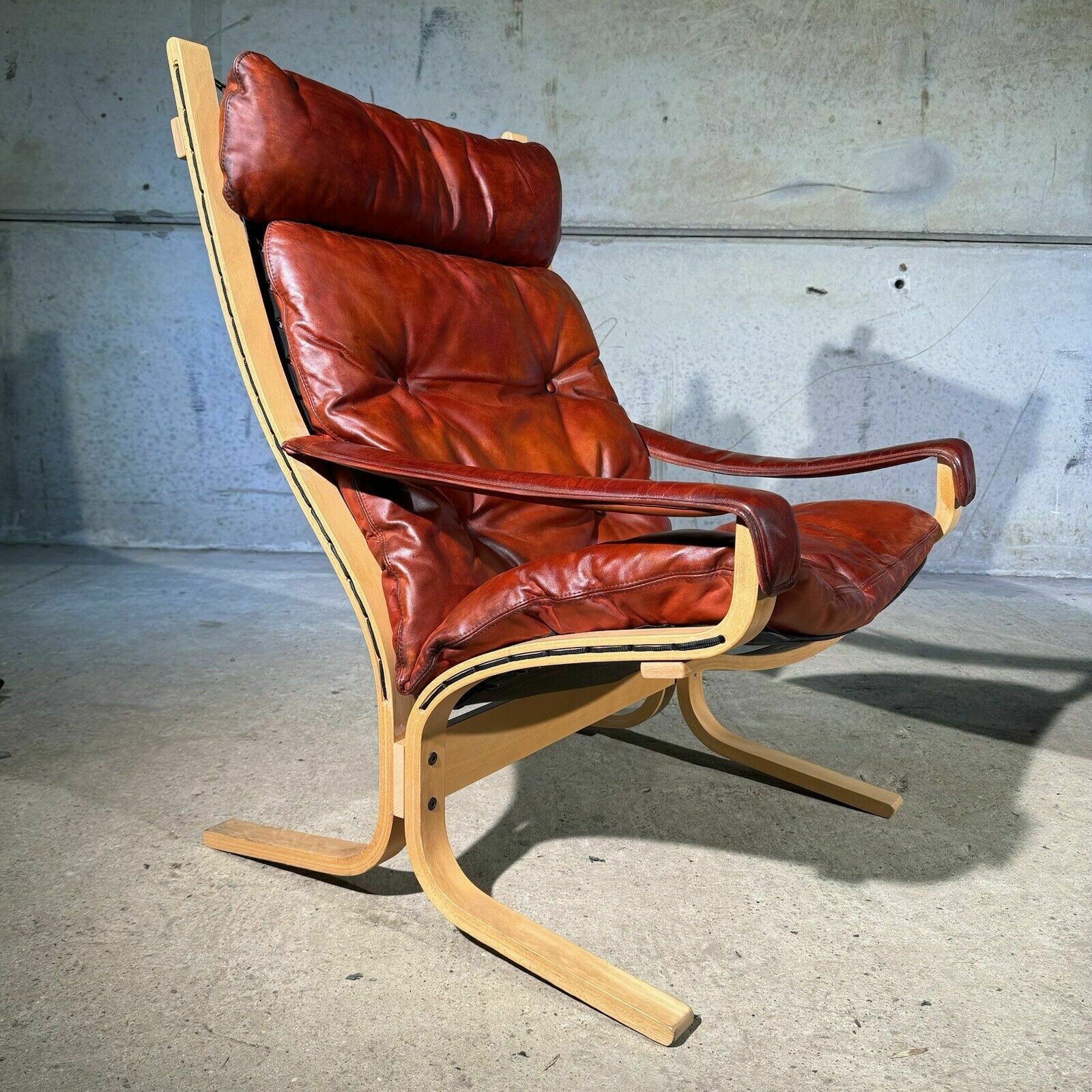 ( One Sold ) Pair Of Siesta Armchairs & 2 Footstool Cognac Leather Ingmar Relling photo vintage