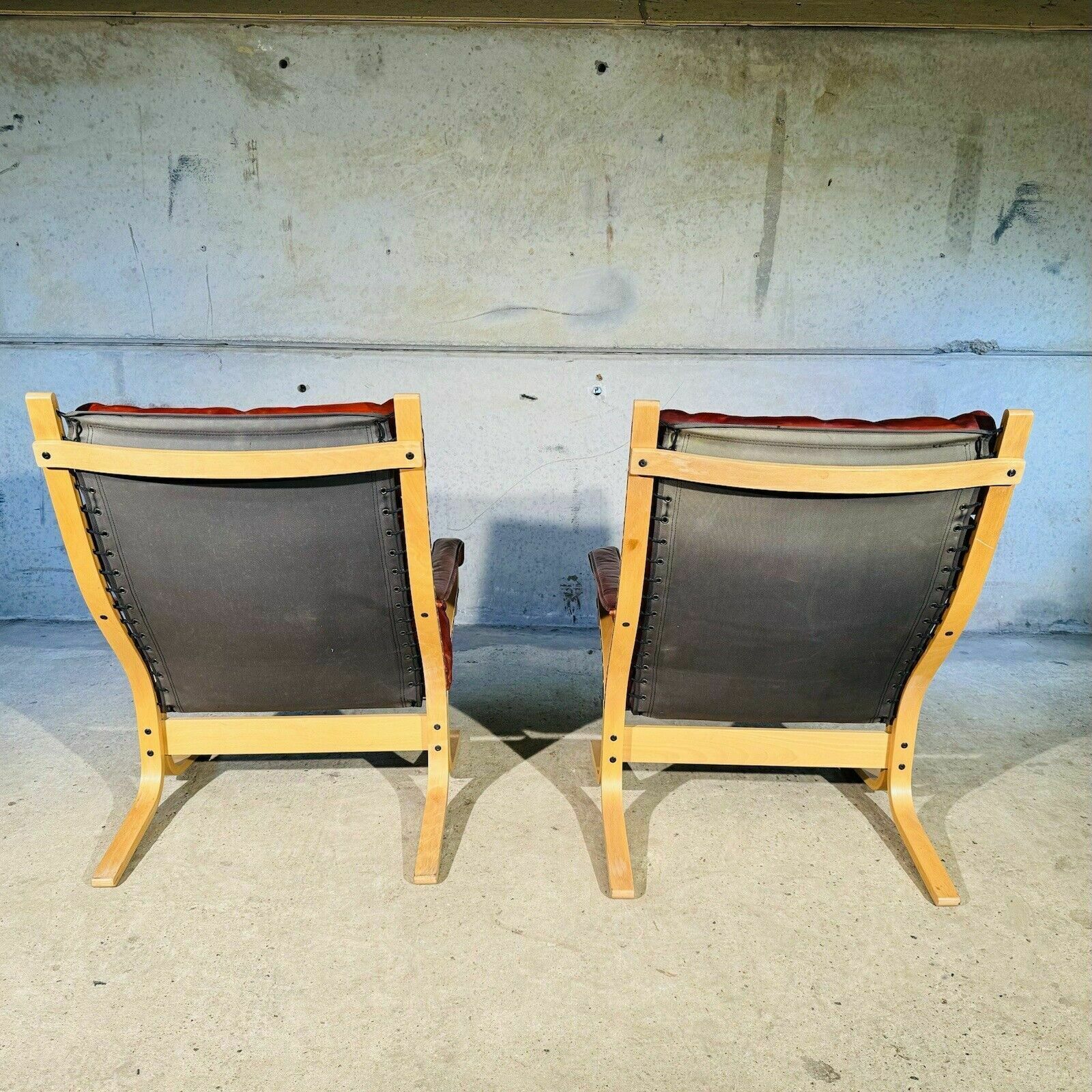 Furniture ( One Sold ) Pair Of Siesta Armchairs & 2 Footstool Cognac Leather Ingmar Relling photo
