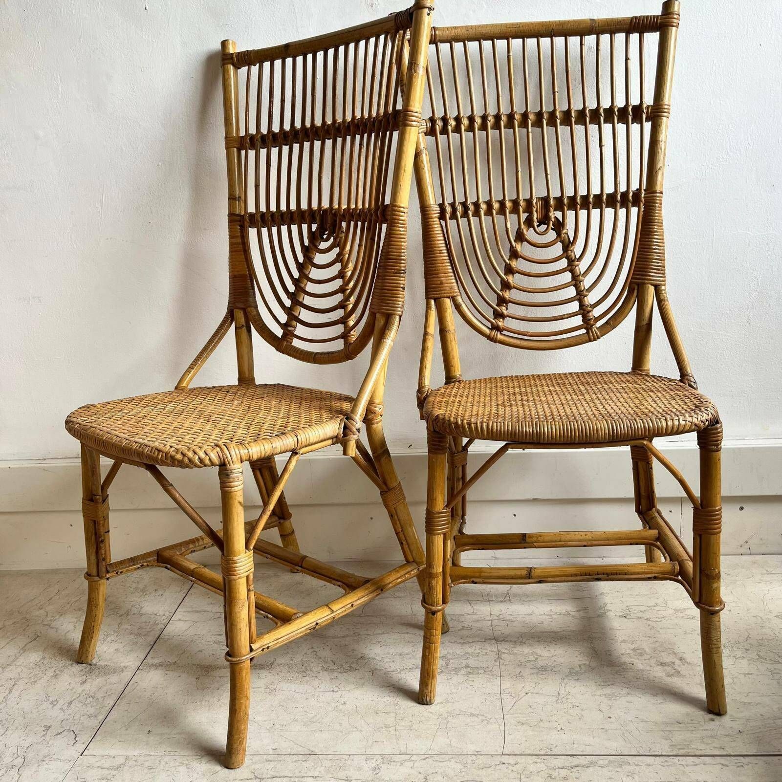 A Pair Of 1950's Audoux Minet Bamboo Chairs photo vinterior