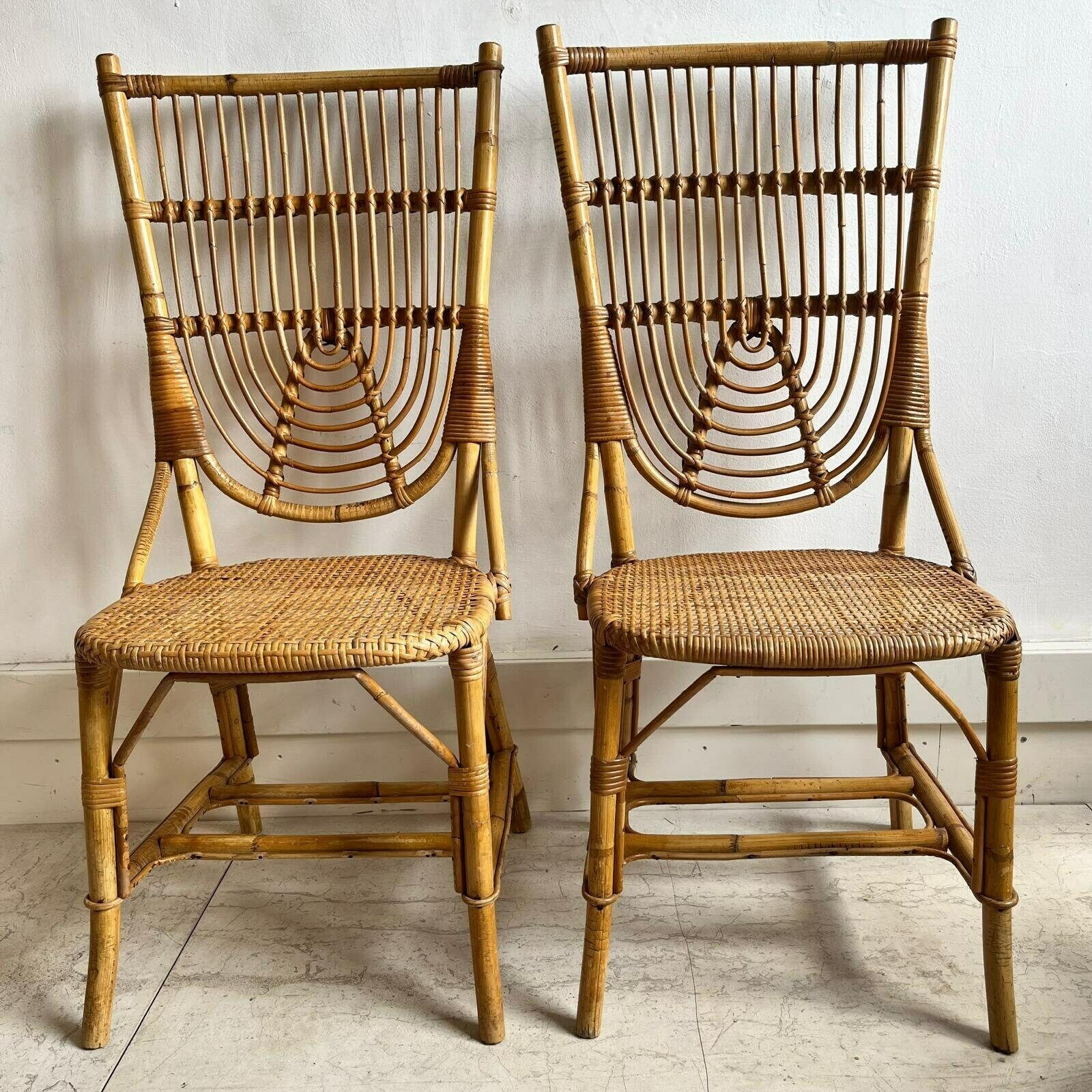 A Pair Of 1950's Audoux Minet Bamboo Chairs photo vintage