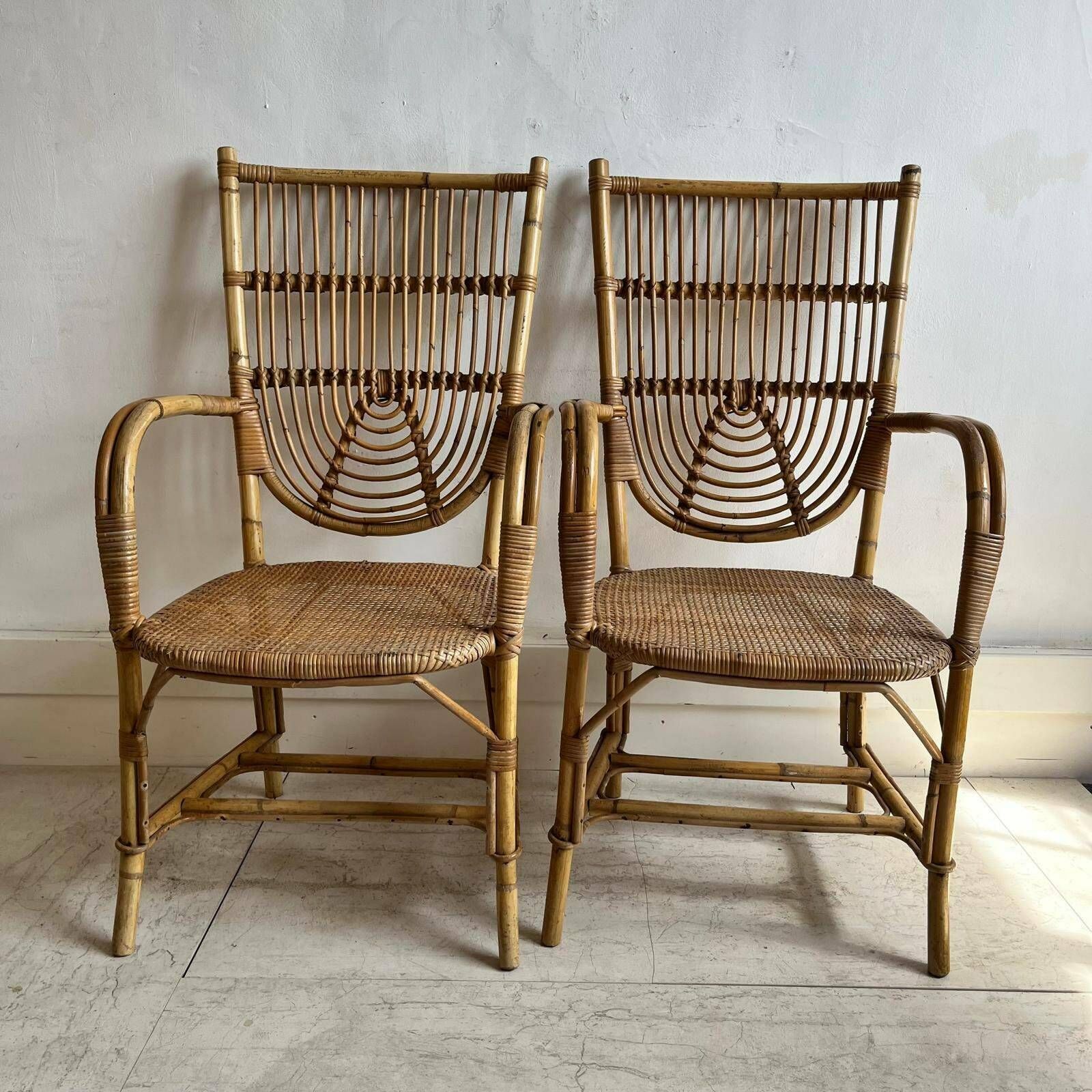 A Pair Of 1950's Audoux Minet Bamboo Dining Chairs/ Carvers photo furniture