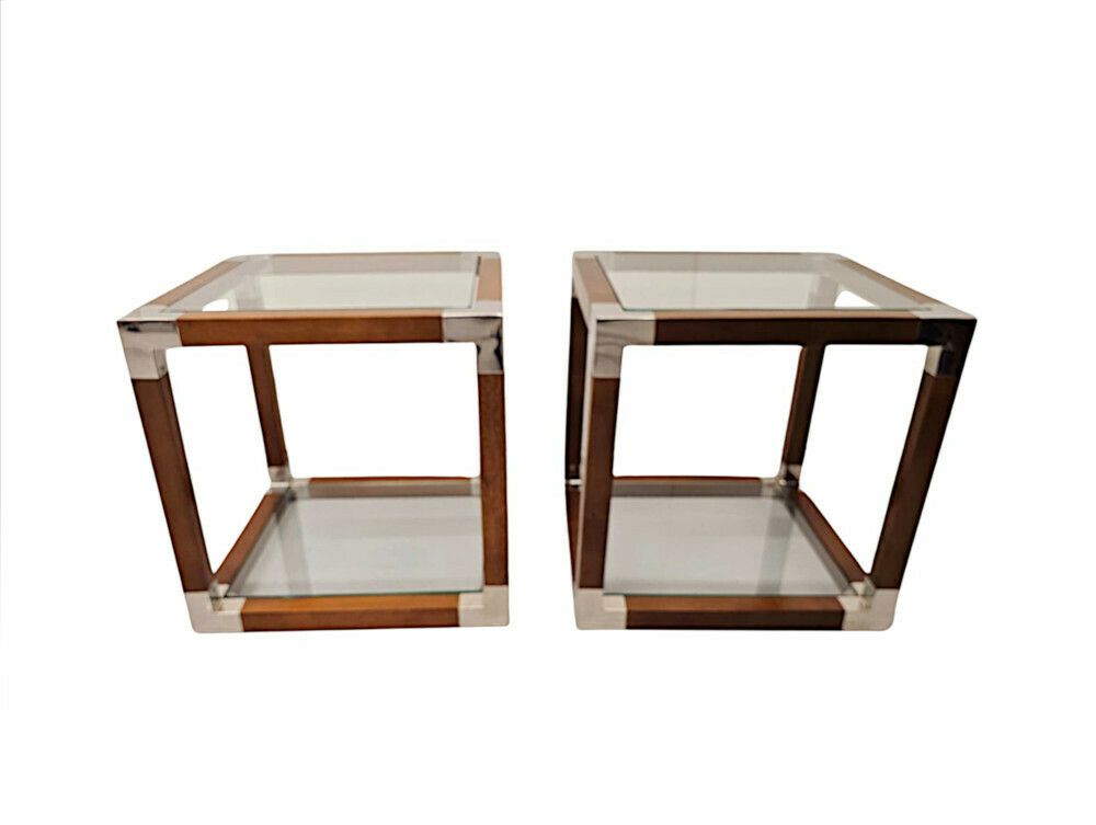A Gorgeous Pair Of Cherrywood And Glass Side Tables