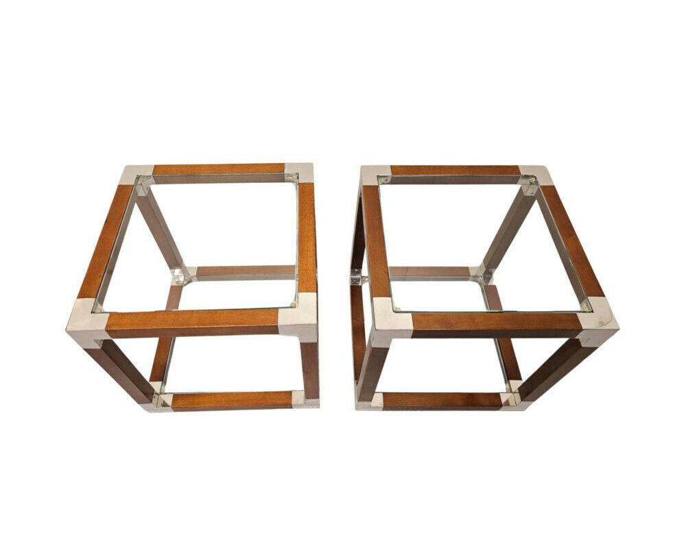 A Gorgeous Pair Of Cherrywood And Glass Side Tables photo Furniture