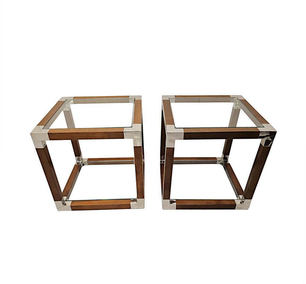 A Gorgeous Pair Of Cherrywood And Glass Side Tables photo for sale