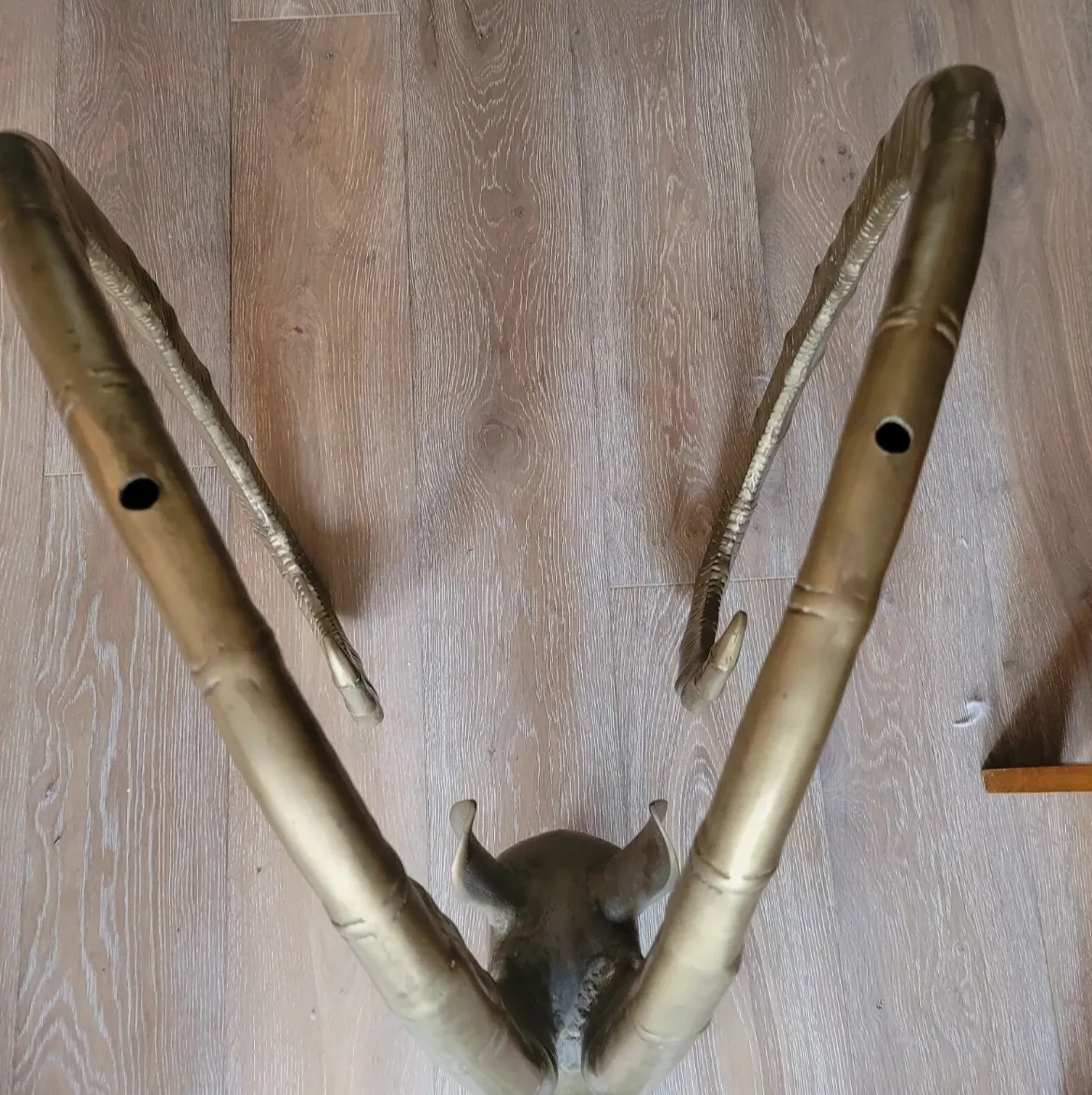 Ibex Rams Head Table Brass Maison Jansen Alain Chervet Vintage Mid Century 1of2 photo vintage