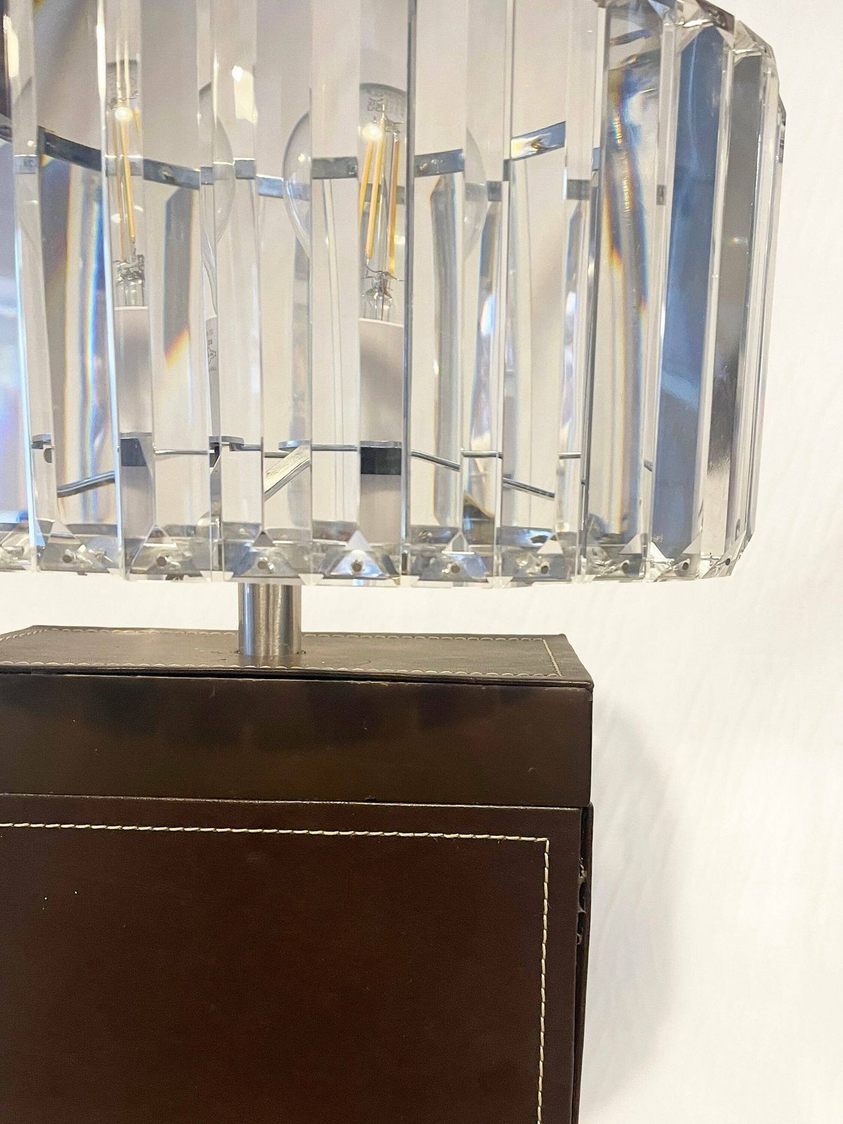Antique Pair Of Large Crystal Glass Art Deco And Chrome Oval Lampshades photo vinterior