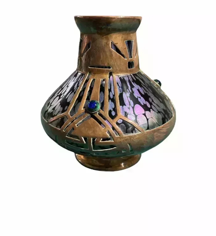 Johann Loetz Witwe Glass Copper Overlay Vase, Early 20th Century, Austria. photo furniture