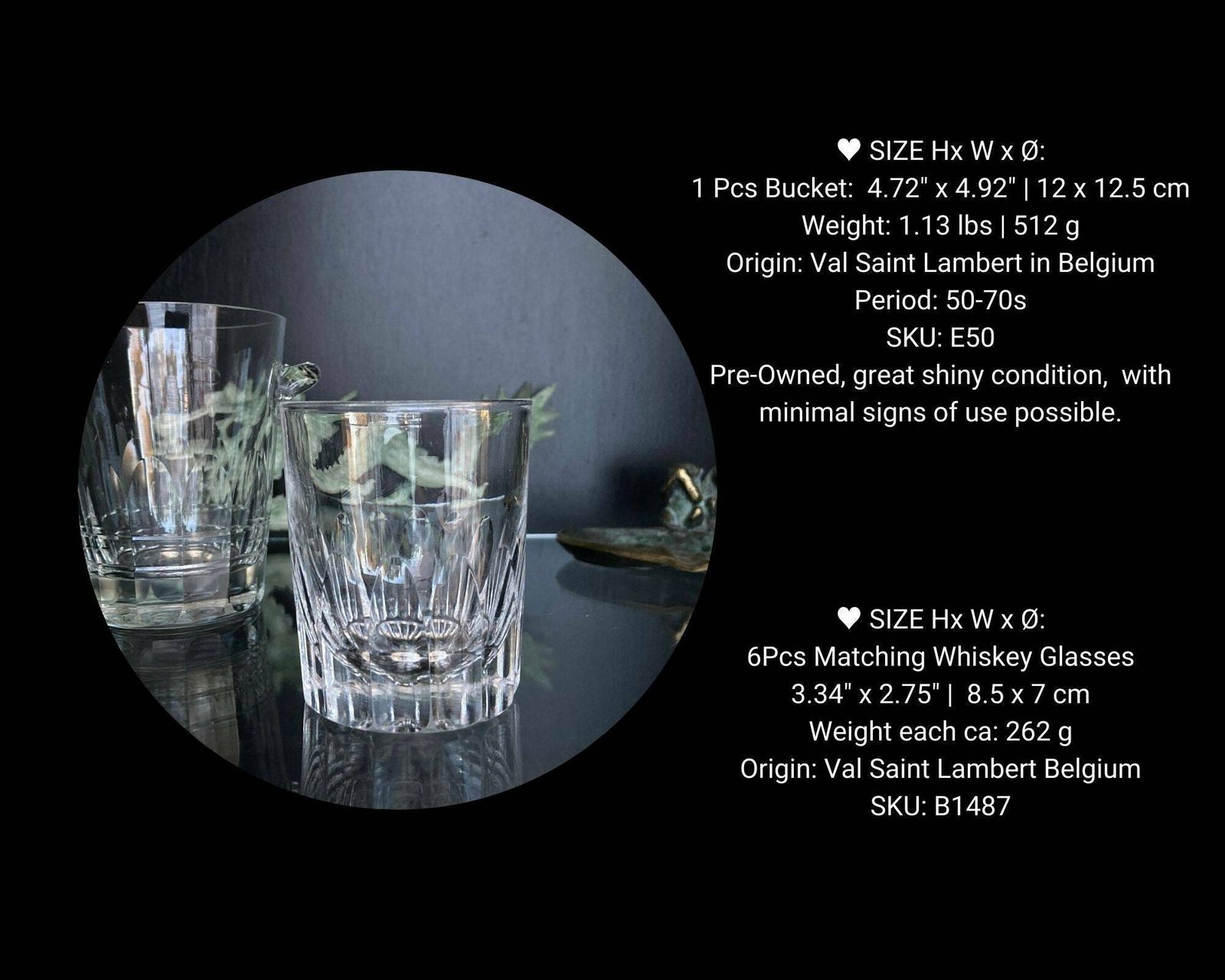 Val Saint Lambert Whiskey Set | Ijsemmer En 6 Glazen | Ca. Jaren 1960 photo furniture