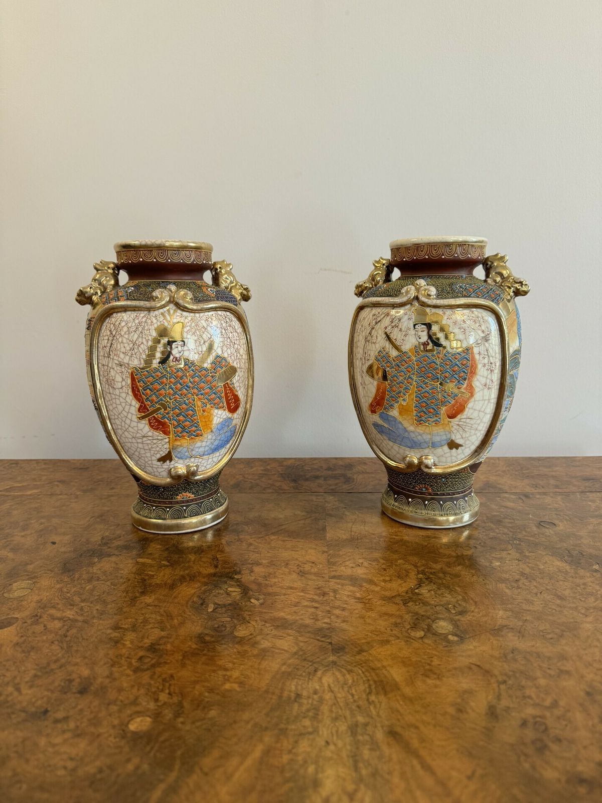 Unusual Pair Of Antique 19th Century Quality Japanese Satsuma Vases photo Home Decor