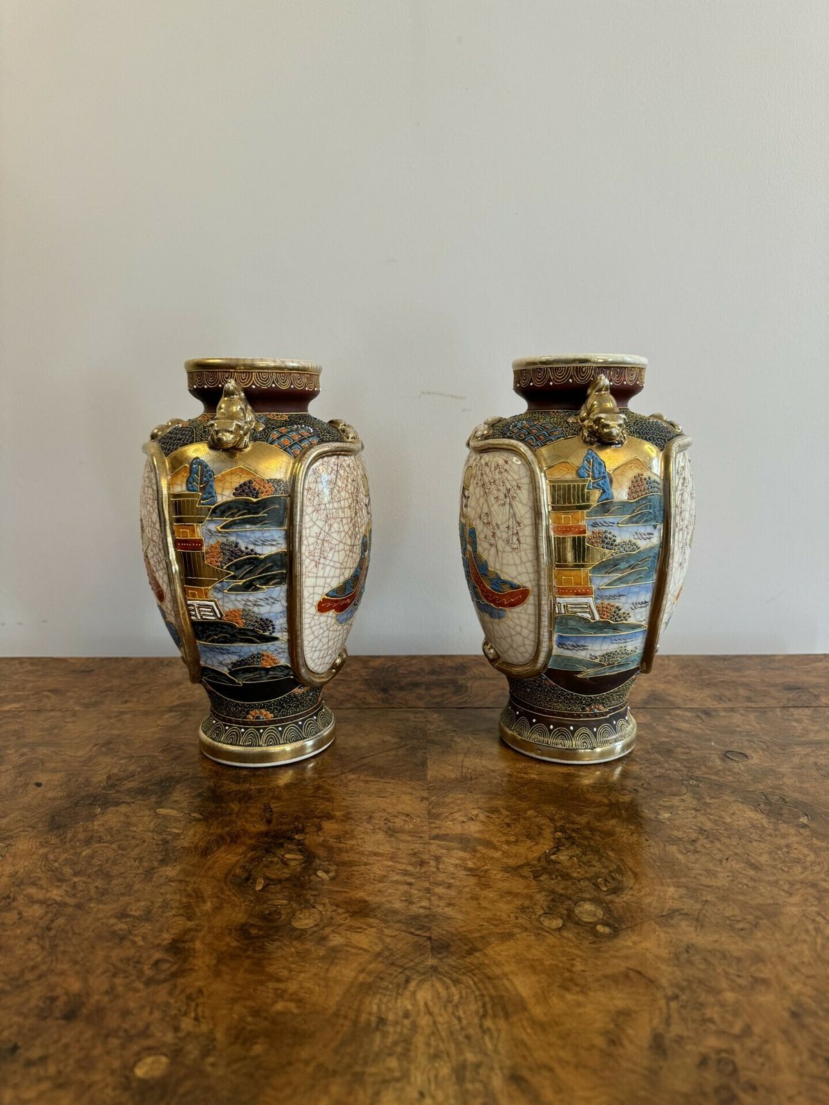 Unusual Pair Of Antique 19th Century Quality Japanese Satsuma Vases photo vinterior