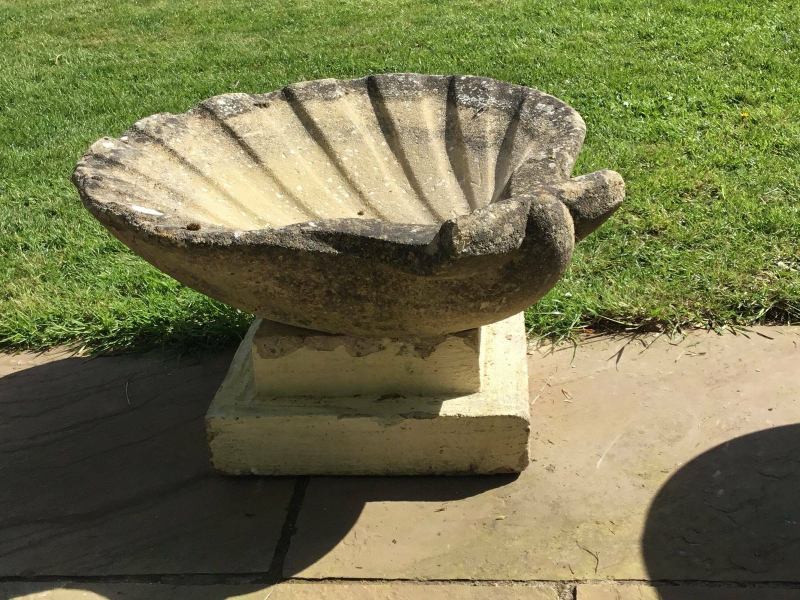 Stunning Vintage Pair Of Reconstituted Stone Scallop Shaped Planters On Stands photo furniture