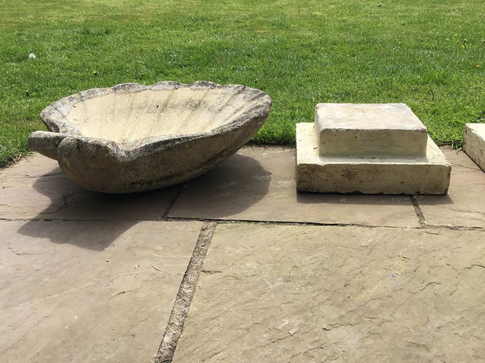 Stunning Vintage Pair Of Reconstituted Stone Scallop Shaped Planters On Stands photo buy