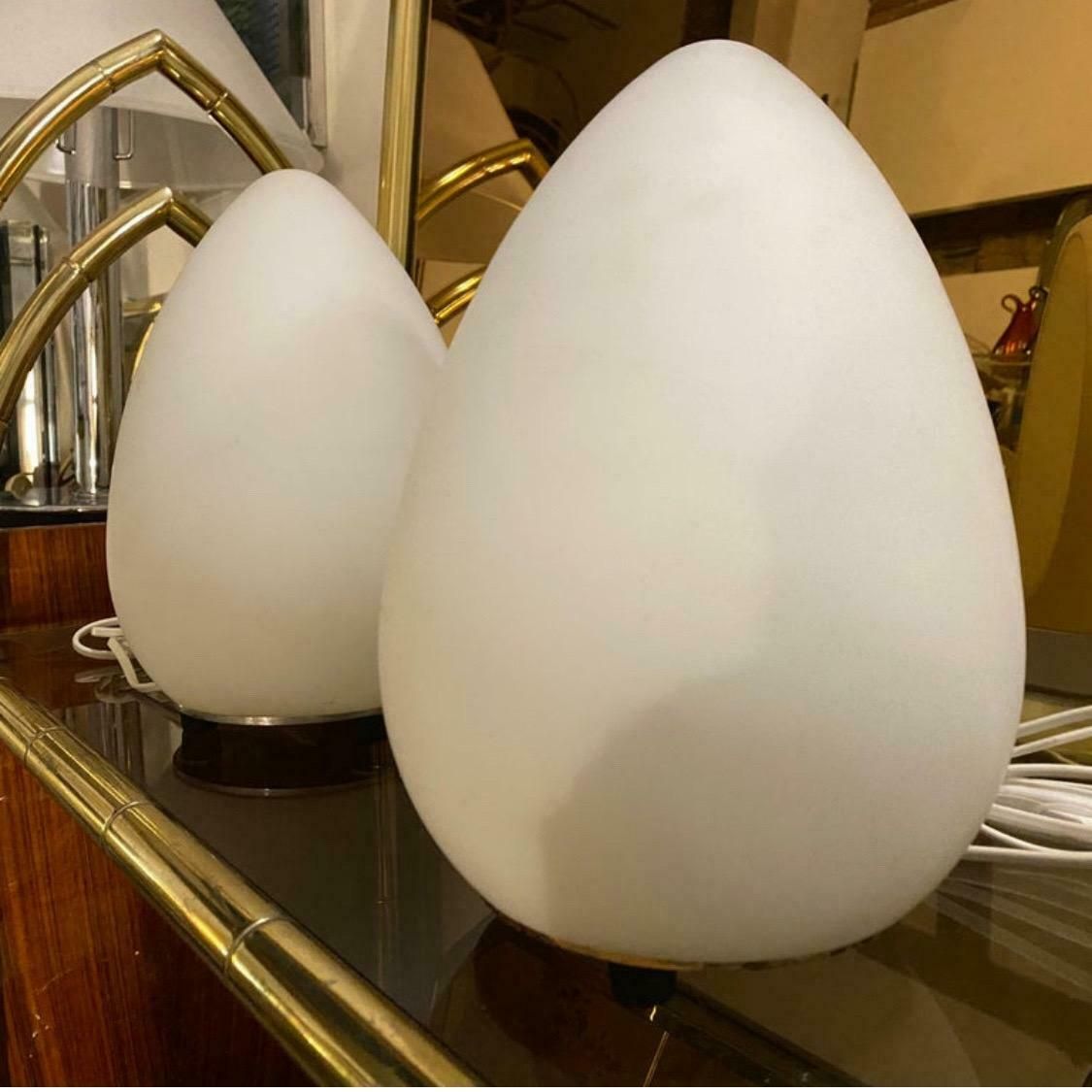Two 1990s Modernist Opaline White Glass Italian Egg Bed Lamps By Lumen Center photo 988.0