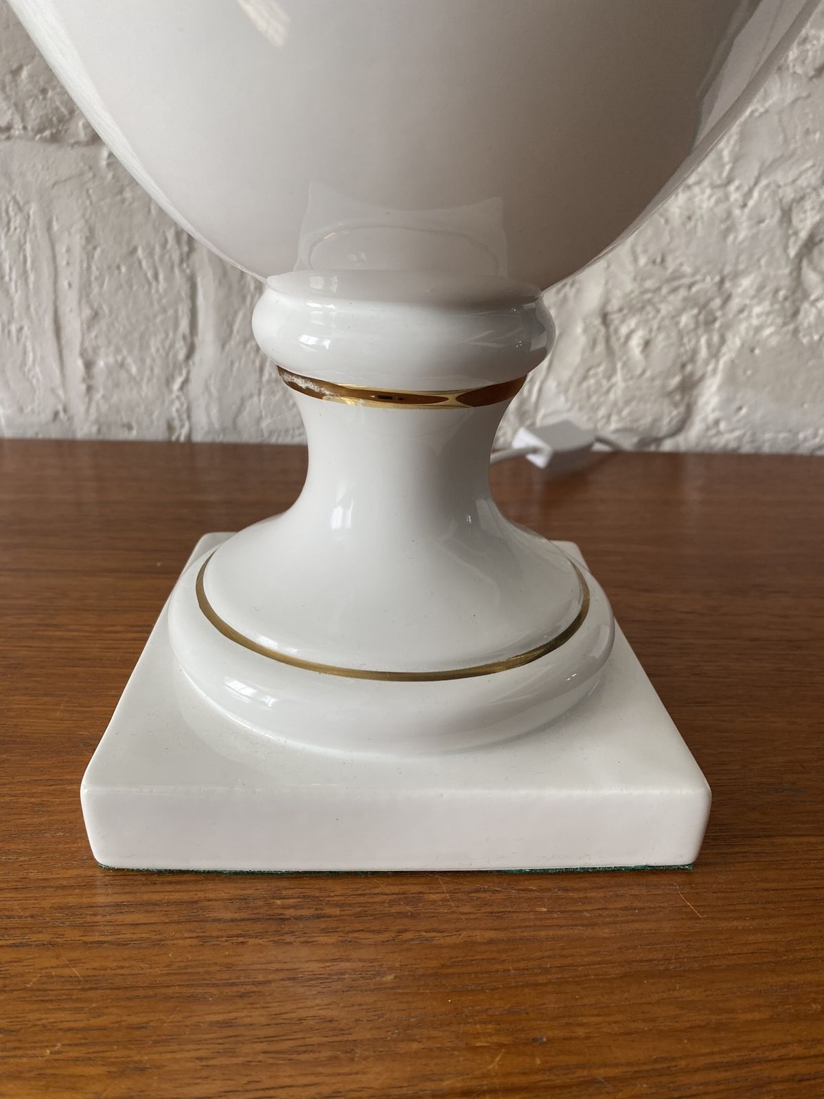 Pair Of White & Gold Ceramic Table Lamps & Shades By Stefano Cevoli, Italian, 1980s photo buy